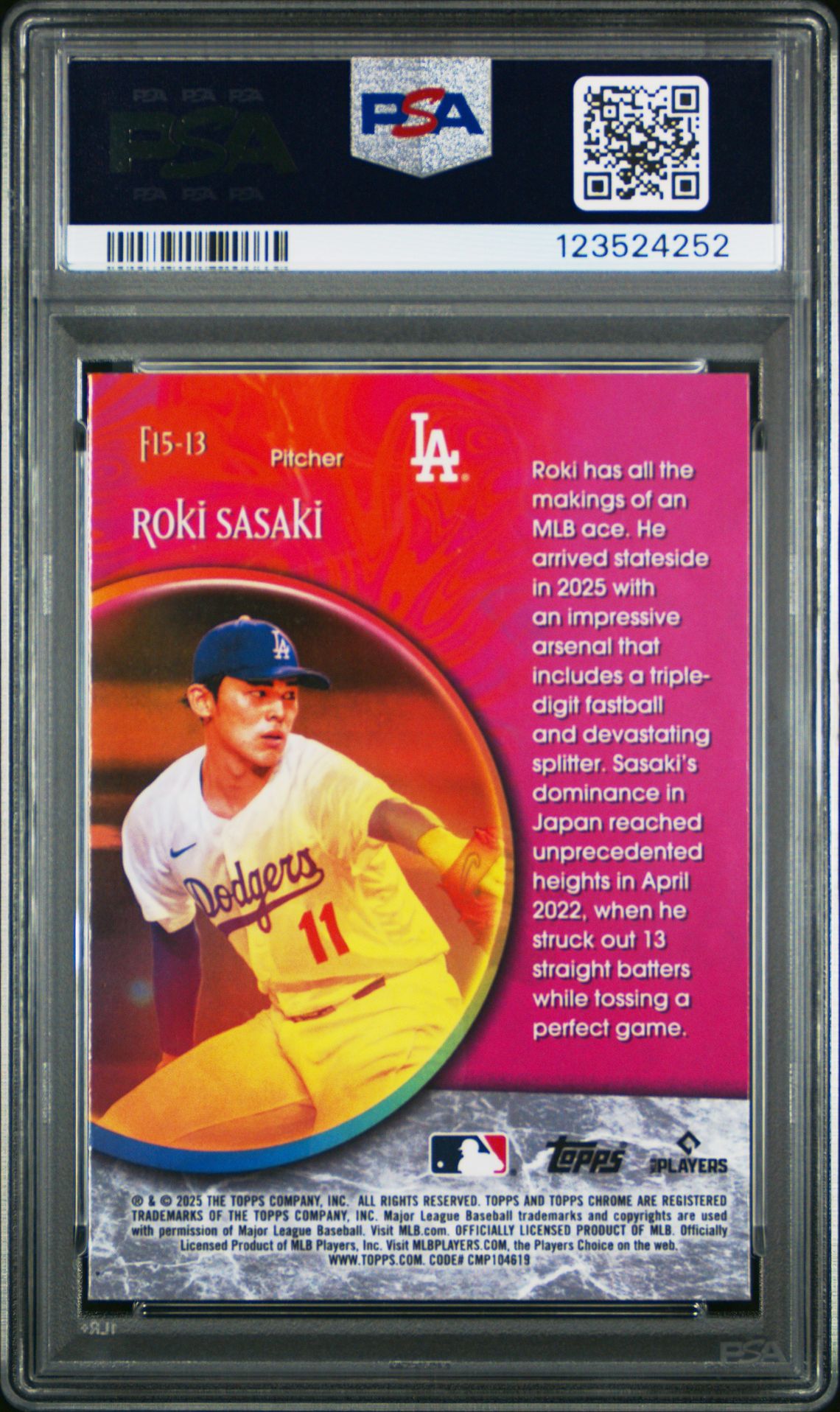 2025 Topps Chrome Fortune 15 Roki Sasaki #F15-13 Nm 7 back