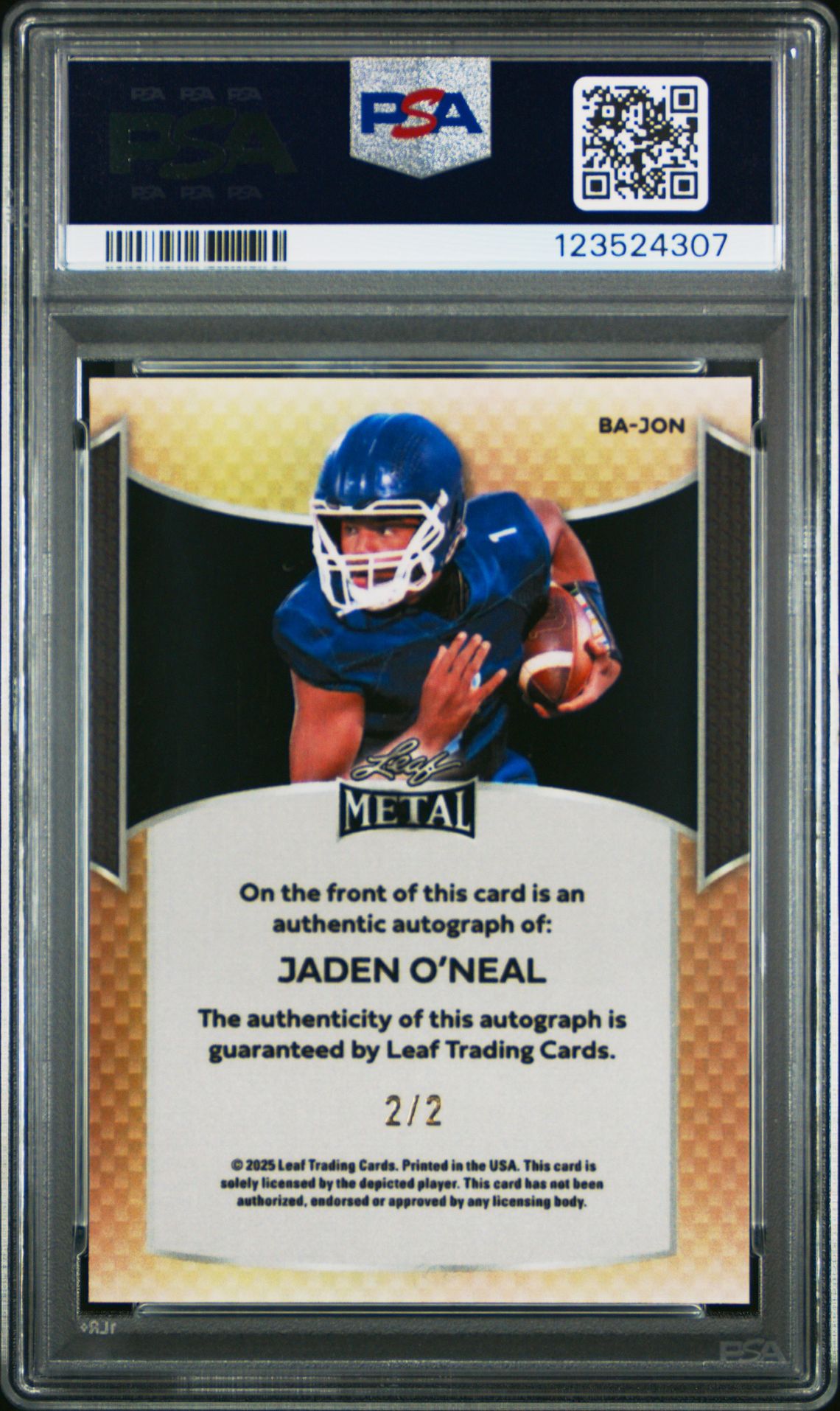 2025 Leaf Metal Autographs Jaden O'neal #Bajon (Autograph-Black Pulsar) Nm 7 back