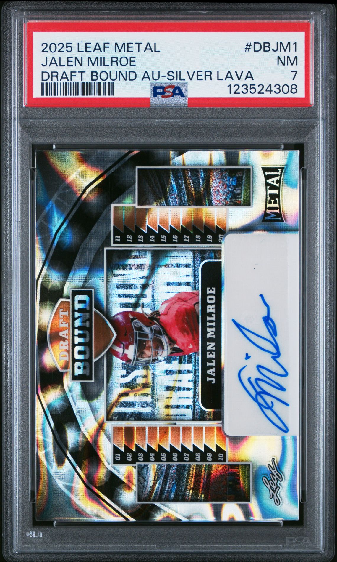 2025 Leaf Metal Draft Bound Jalen Milroe #Dbjm1 (Draft Bound Au-Silver Lava) Nm 7 front