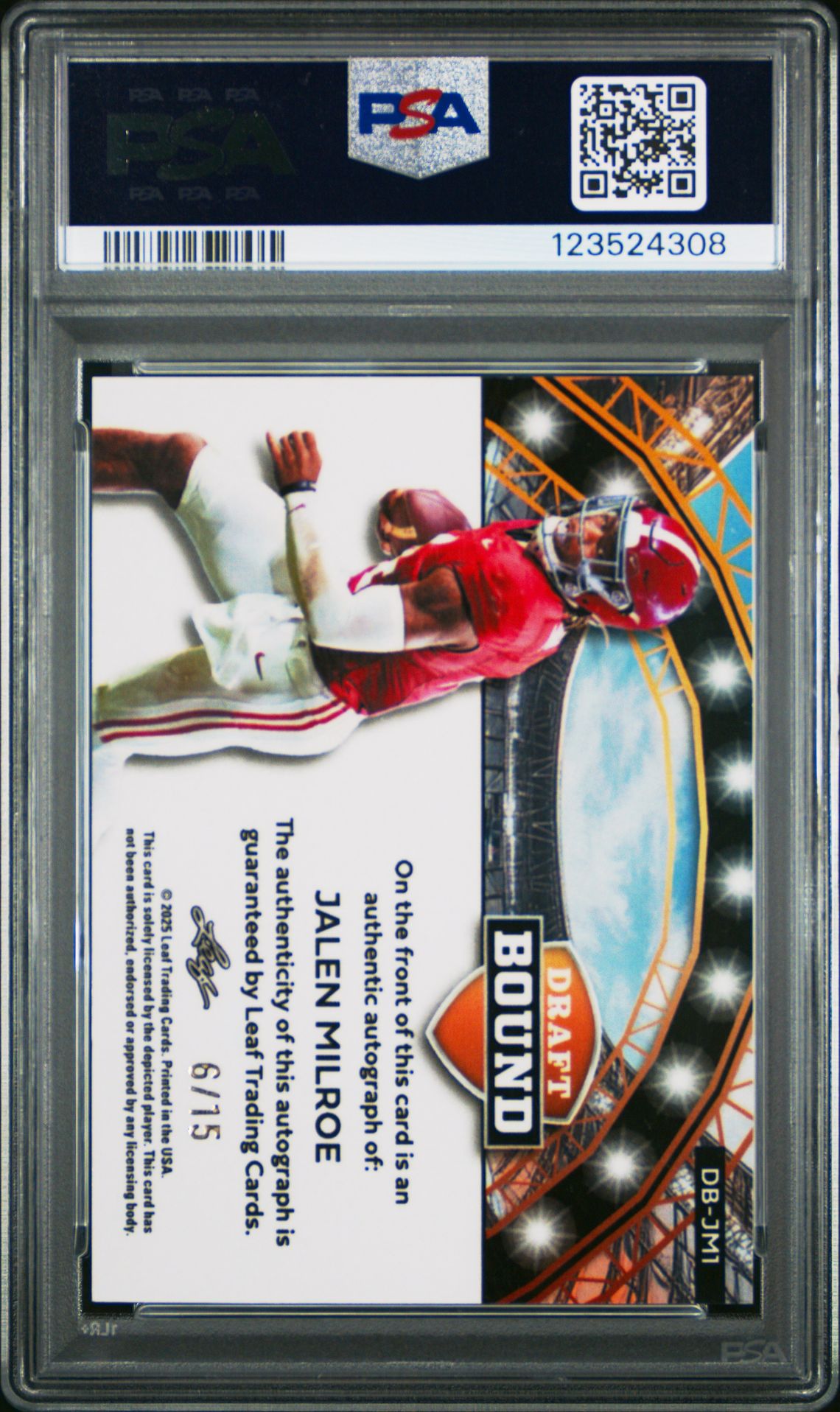 2025 Leaf Metal Draft Bound Jalen Milroe #Dbjm1 (Draft Bound Au-Silver Lava) Nm 7 back