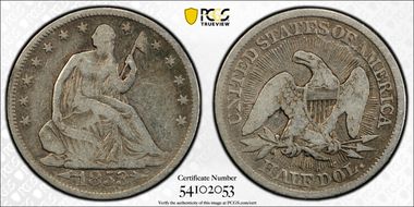 1853 50C Arrows and Rays F12