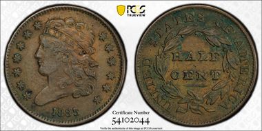 1835 1/2C AU50BN