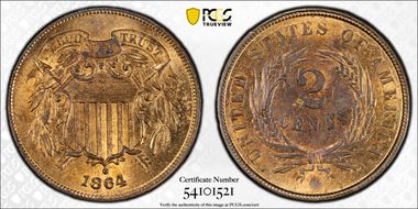 1864 2C Large Motto MS64RB