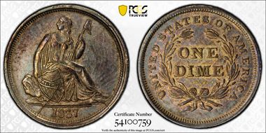 1837 10C Seated, F-101c AU50