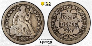 1853-O 10C Arrows, Large O, F-104a VG10