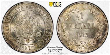 1915-S Markka KM-3.2  Ag MS64