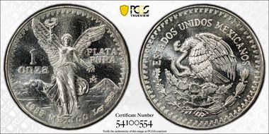 1985-Mo Onza Libertad Ag MS65PL