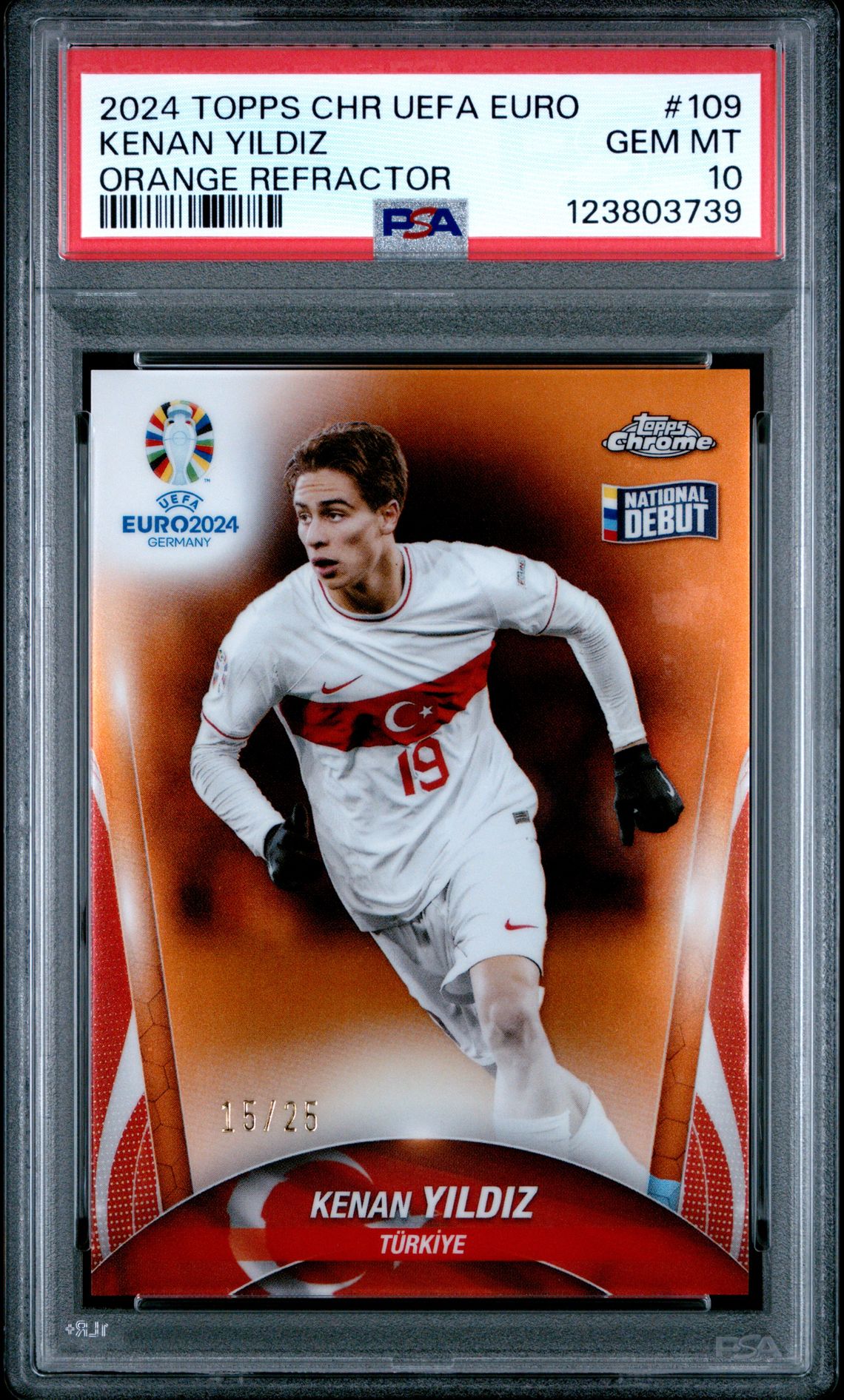 2024 Topps Chrome TOPPS CHROME UEFA EURO ORANGE REFRACTOR #109 Kenan Yildiz front