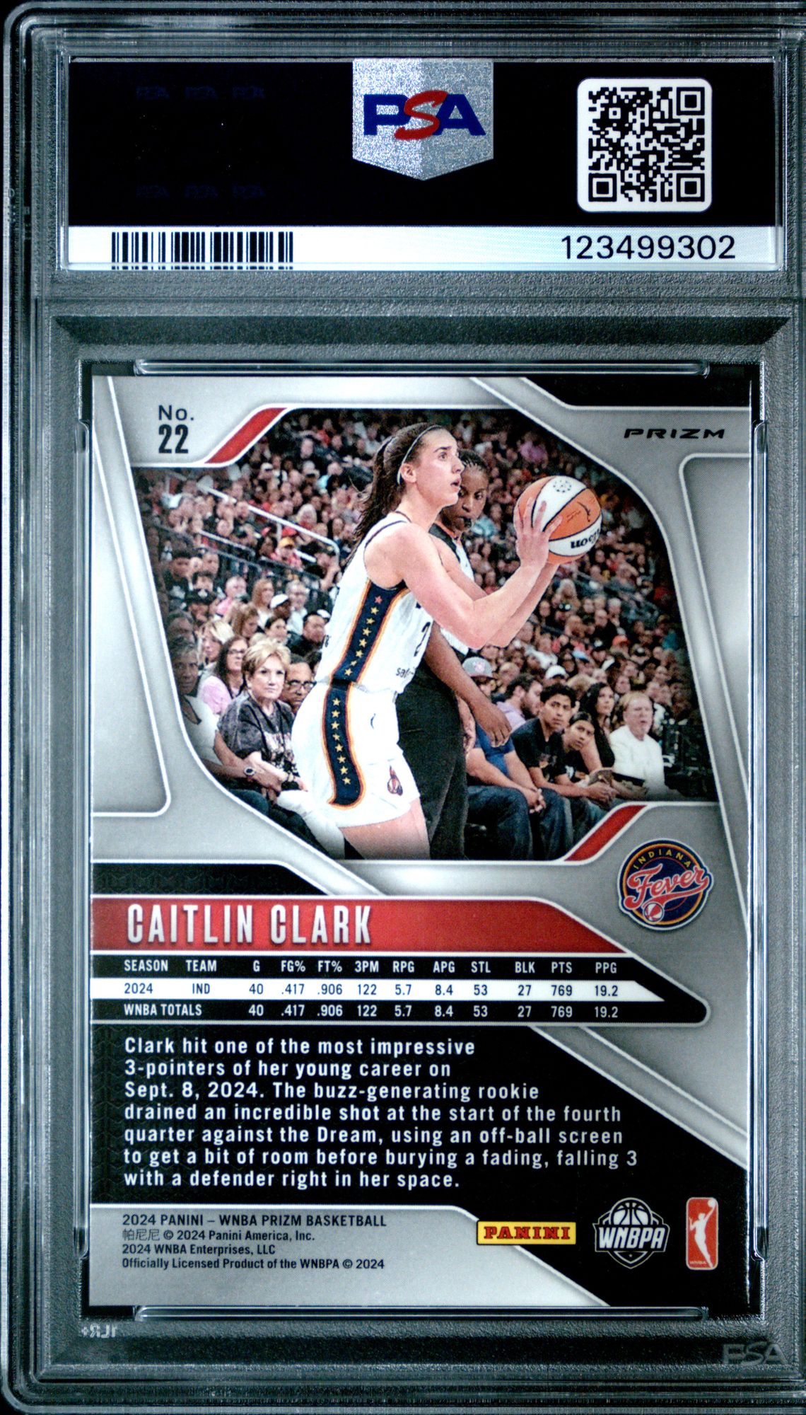 2024 Panini Prizm Wnba Caitlin Clark #22 (Ice) Gem Mt 10 back