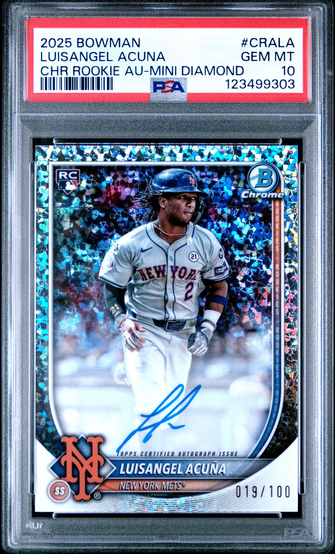 2025 Bowman Chrome Rookie Autographs Luisangel Acuna #Crala (Chr Rookie Au-Mini Diamond) Gem Mt 10 front