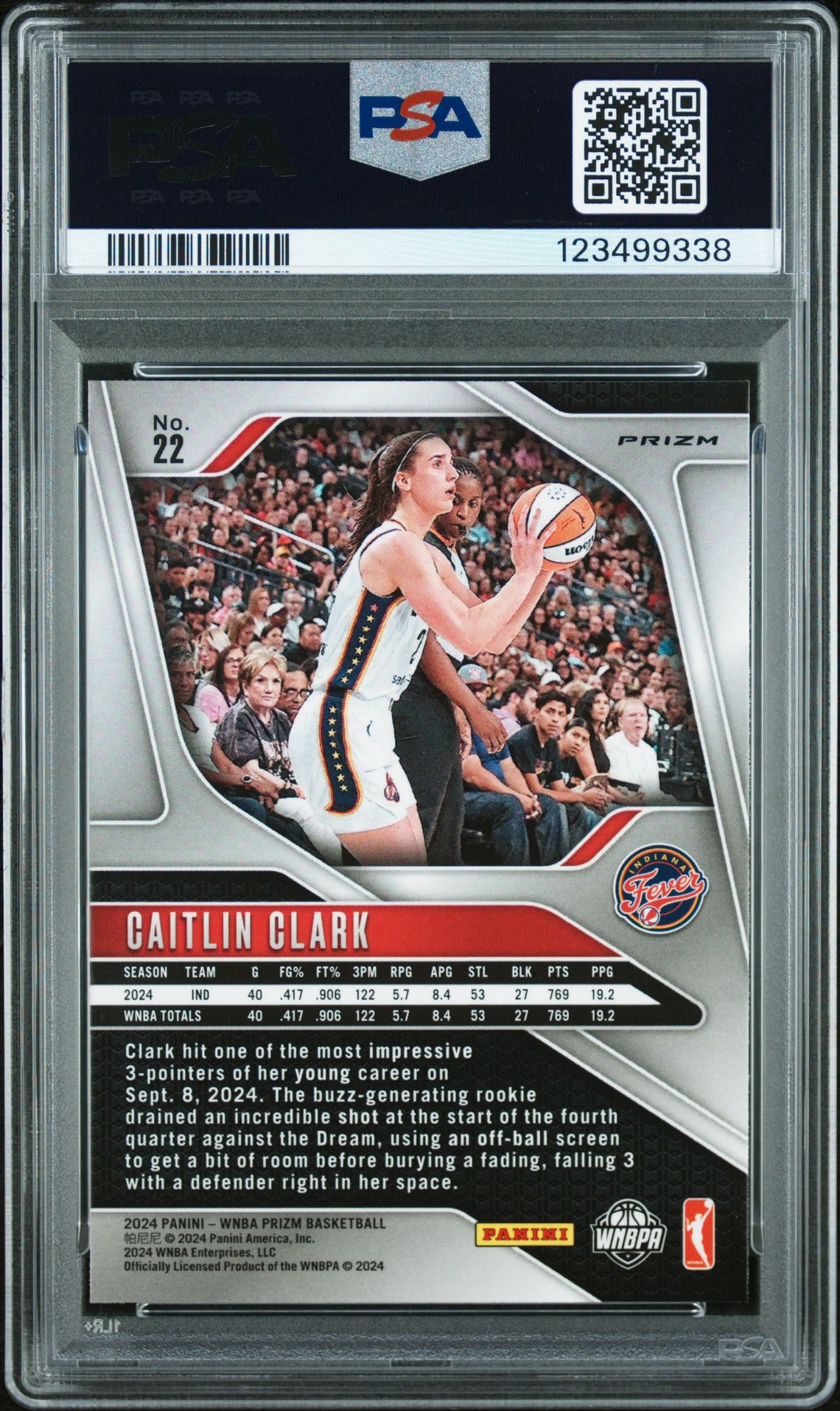 2024 Panini Prizm Wnba Caitlin Clark #22 (Blue Velocity) Gem Mt 10 back