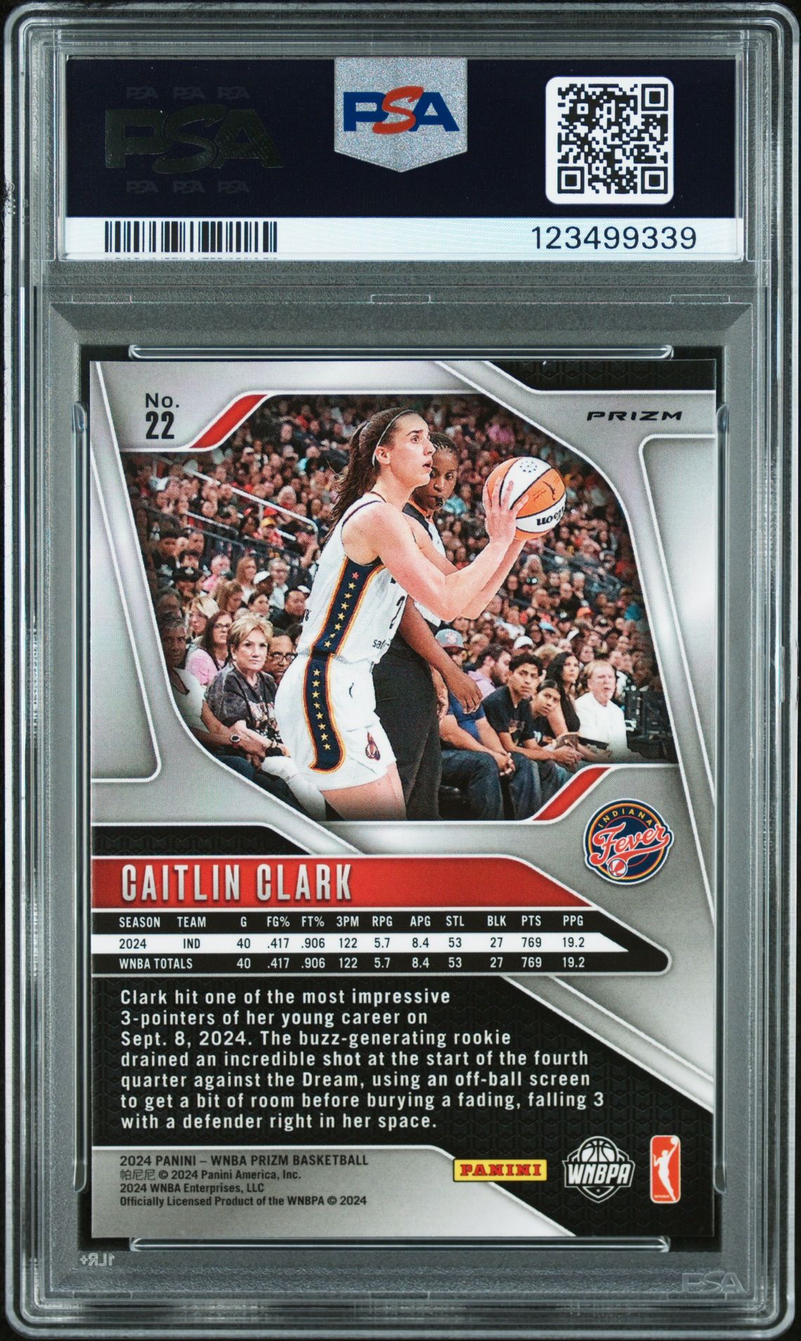 2024 Panini Prizm Wnba Caitlin Clark #22 (Blue Velocity) Mint 9 back