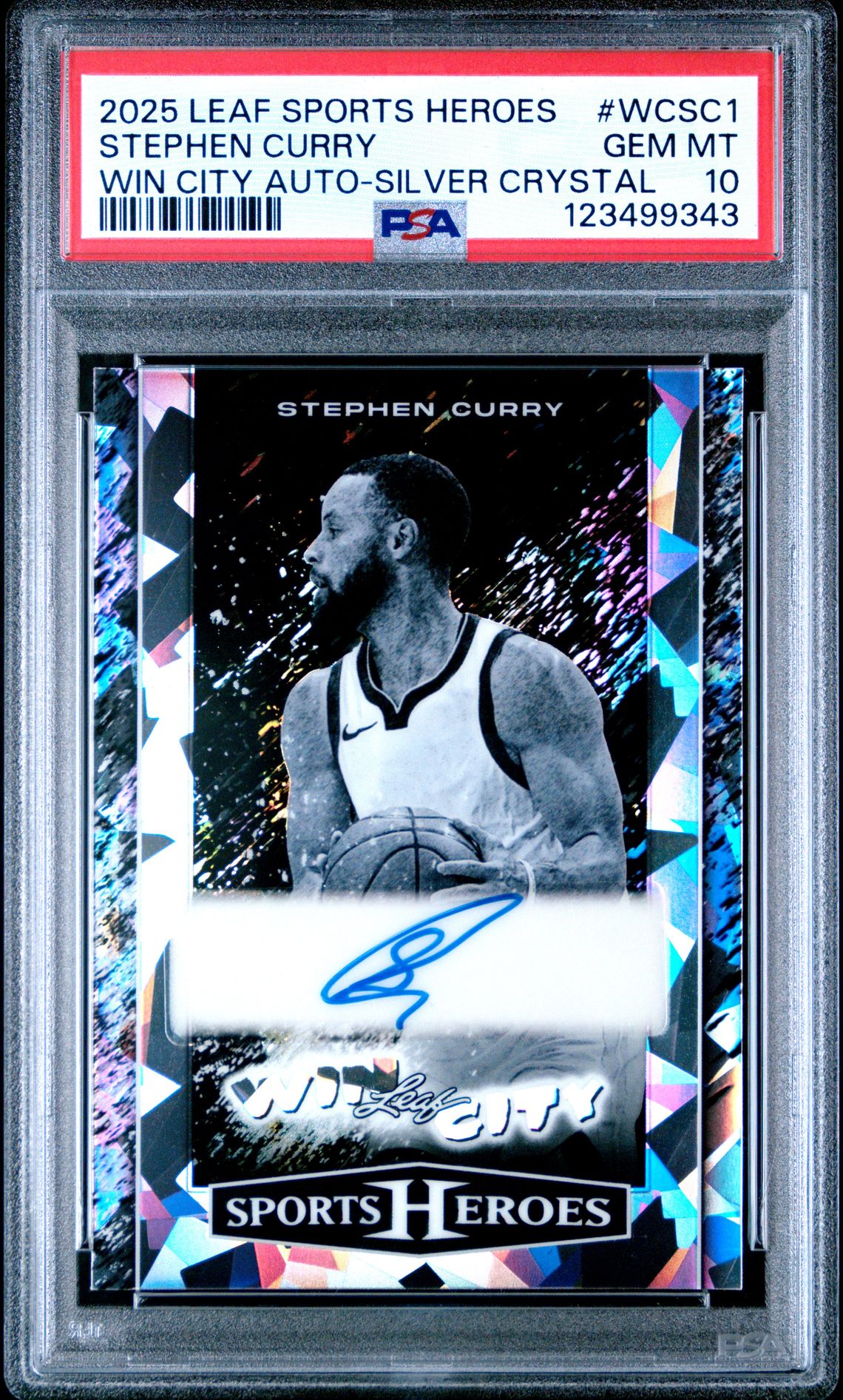 2025 Leaf Metal Sports Heroes Win City Autographs Stephen Curry #Wcsc1 (Win City Auto-Silver Crystal) Gem Mt 10 front