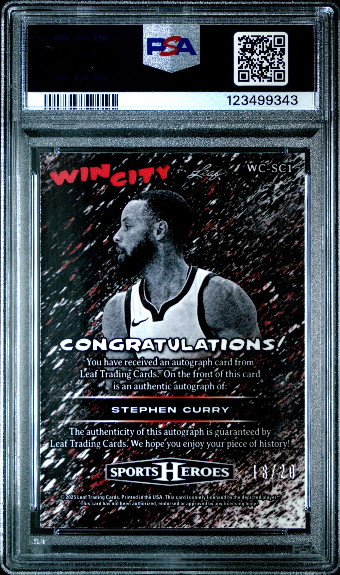 2025 Leaf Metal Sports Heroes Win City Autographs Stephen Curry #Wcsc1 (Win City Auto-Silver Crystal) Gem Mt 10 back
