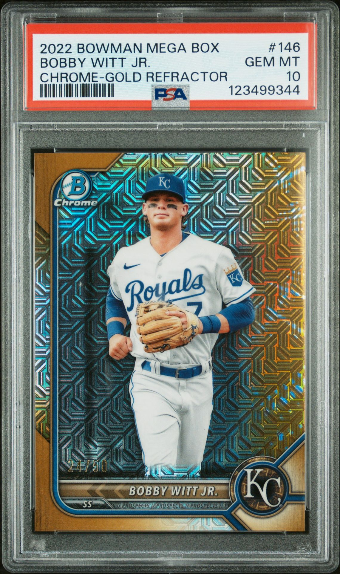 2022 Bowman Mega Box Chrome Bobby Witt Jr. #146 (Chrome-Gold Refractor) Gem Mt 10 front
