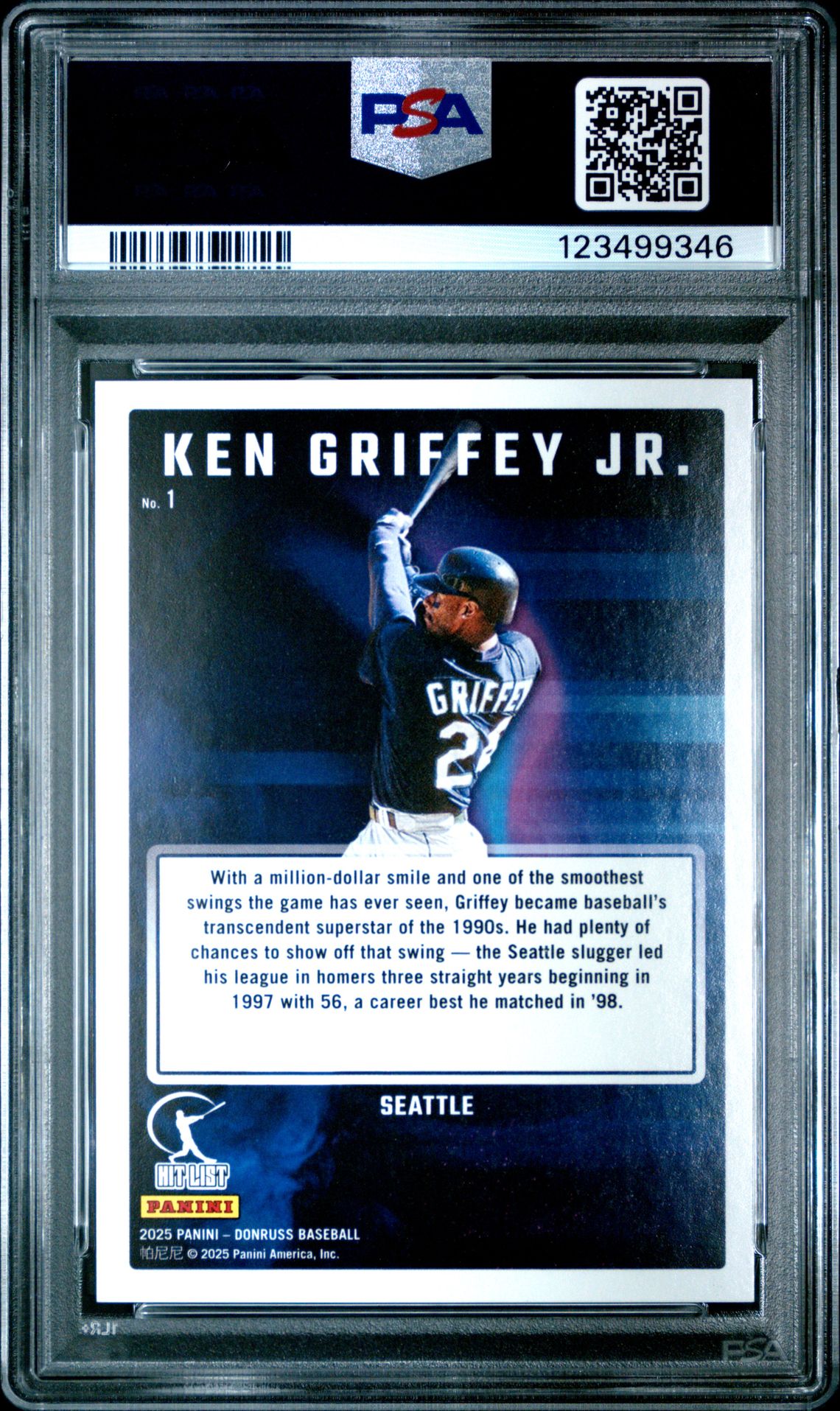 2025 Panini Donruss Hit List Ken Griffey Jr. #1 Gem Mt 10 back
