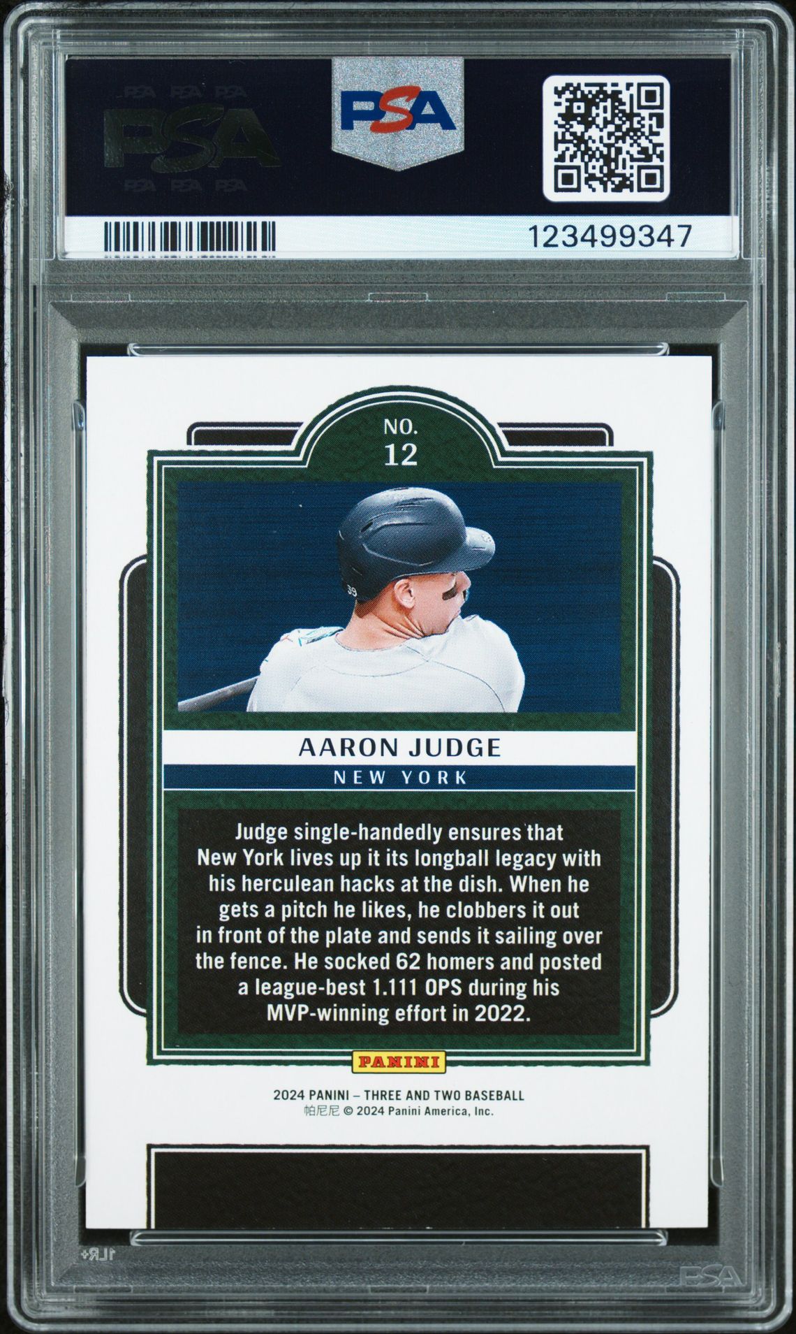 2024 Panini Three And Two Full Count Aaron Judge #12 Gem Mt 10 back