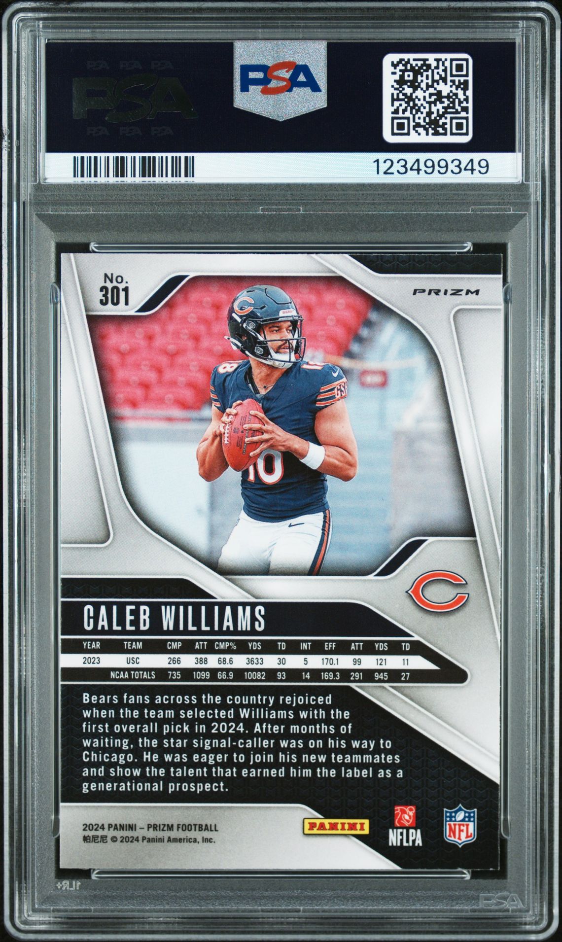 2024 Panini Prizm Caleb Williams #301 (Neon Green Pulsar) Mint 9 back