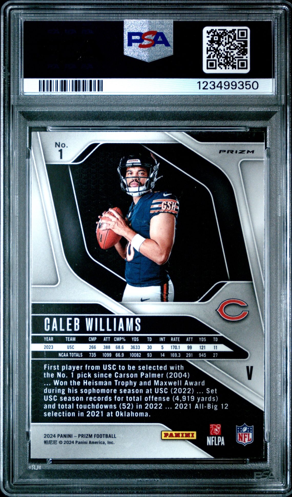 2024 Panini Prizm Rookie Variation Caleb Williams #1 (Rookie Variation-Green Wave) Nm-Mt 8 back