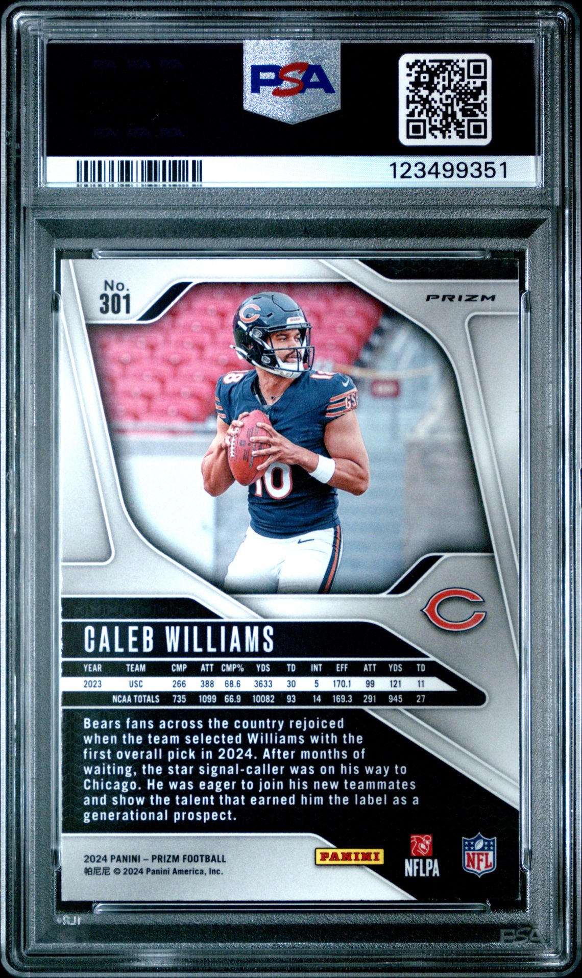 2024 Panini Prizm Caleb Williams #301 (Silver Prizm) Mint 9 back