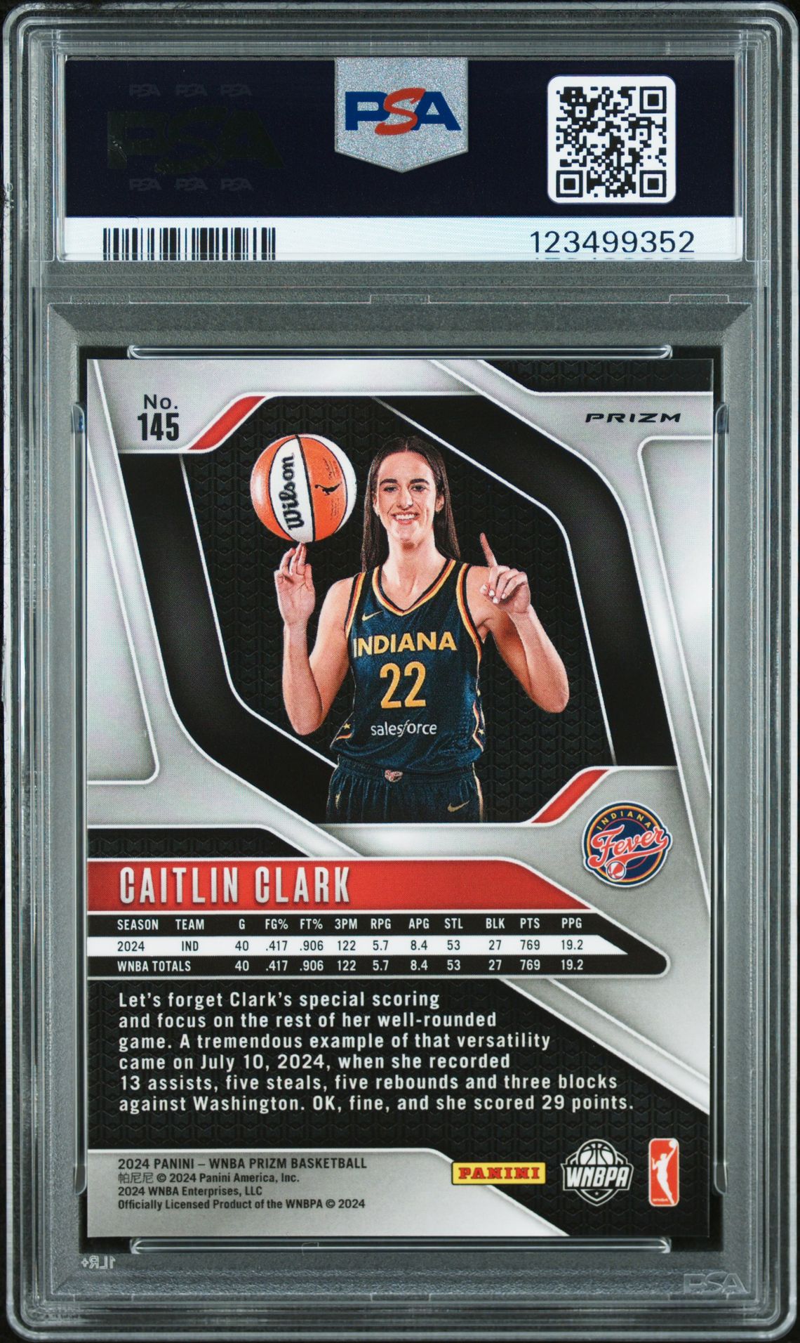 2024 Panini Prizm Wnba Caitlin Clark #145 (Orange Ice) Mint 9 back