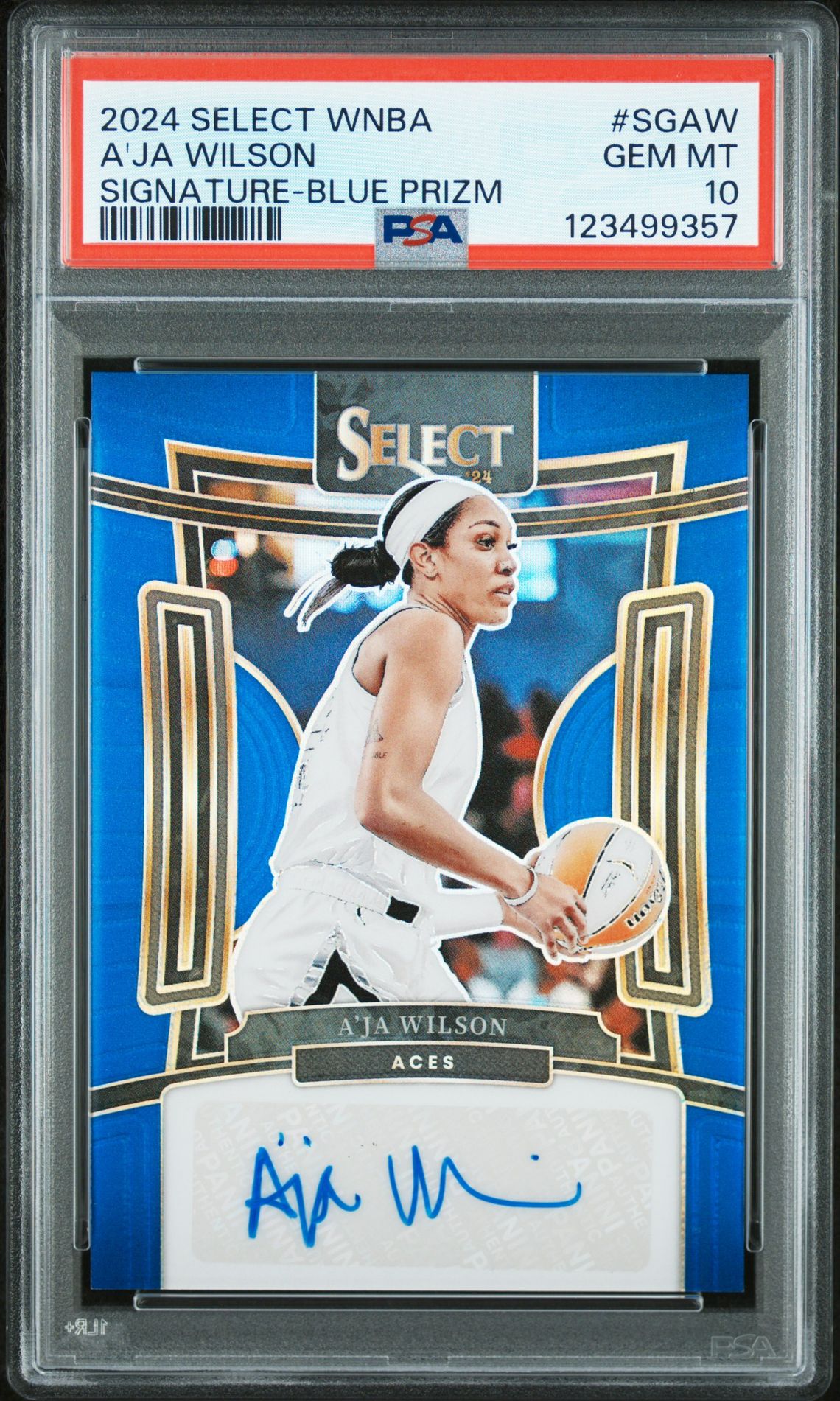 2024 Panini Select Wnba Signatures A'ja Wilson #Sgaw (Signature-Blue Prizm) Gem Mt 10 front