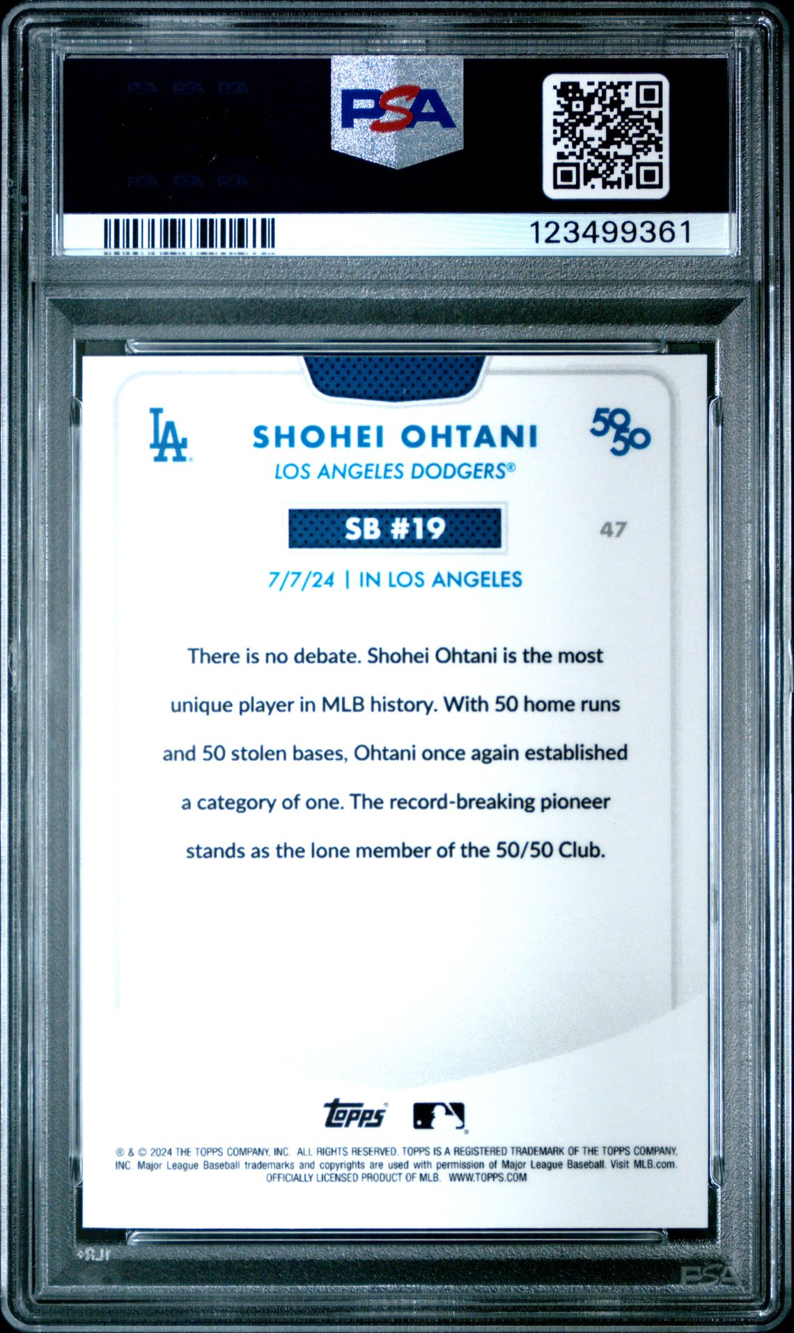 2024 Topps 50/50 Shohei Ohtani Shohei Ohtani #47 (Chrome-Blue Refractor) Mint 9 back