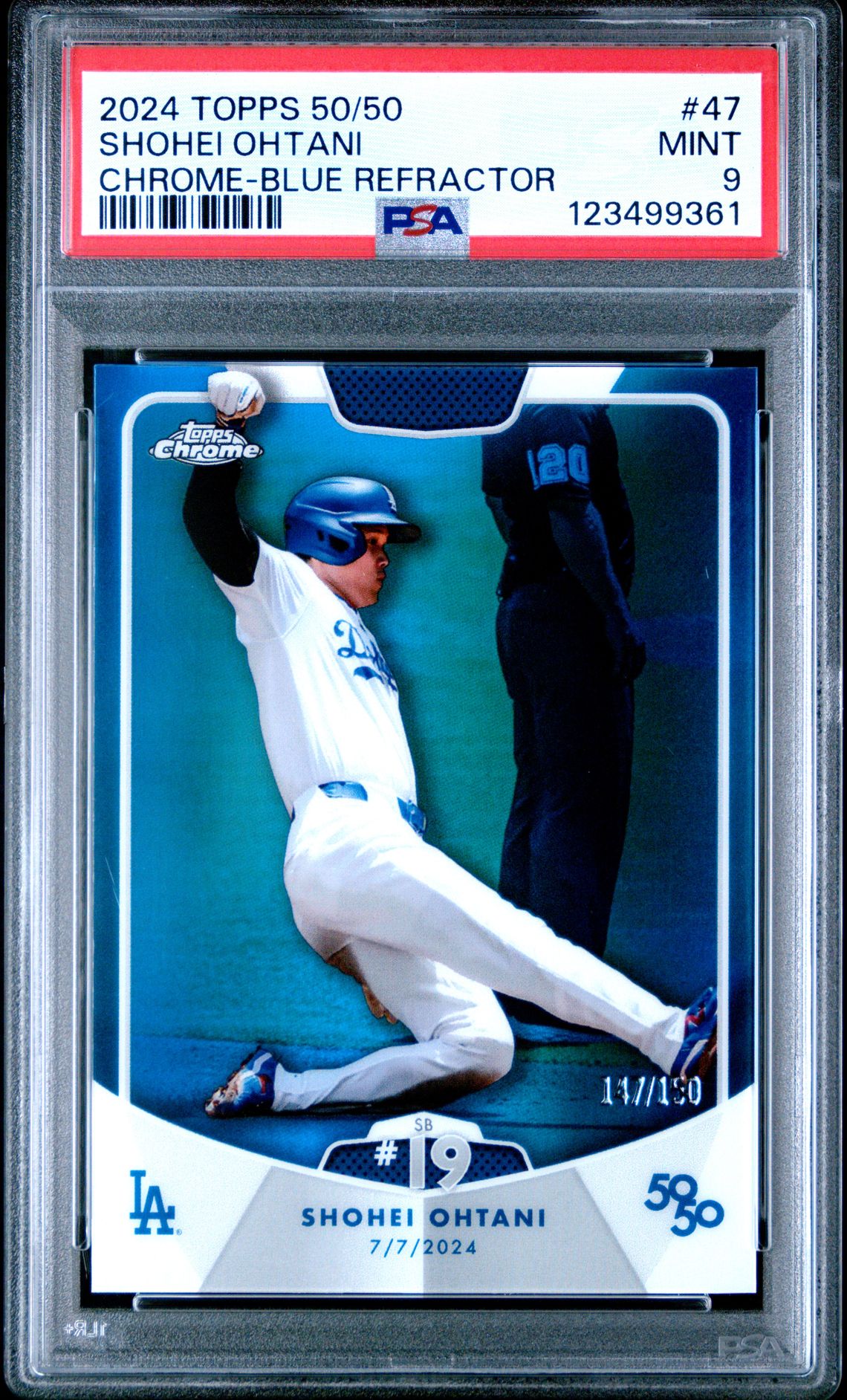 2024 Topps 50/50 Shohei Ohtani Shohei Ohtani #47 (Chrome-Blue Refractor) Mint 9 front