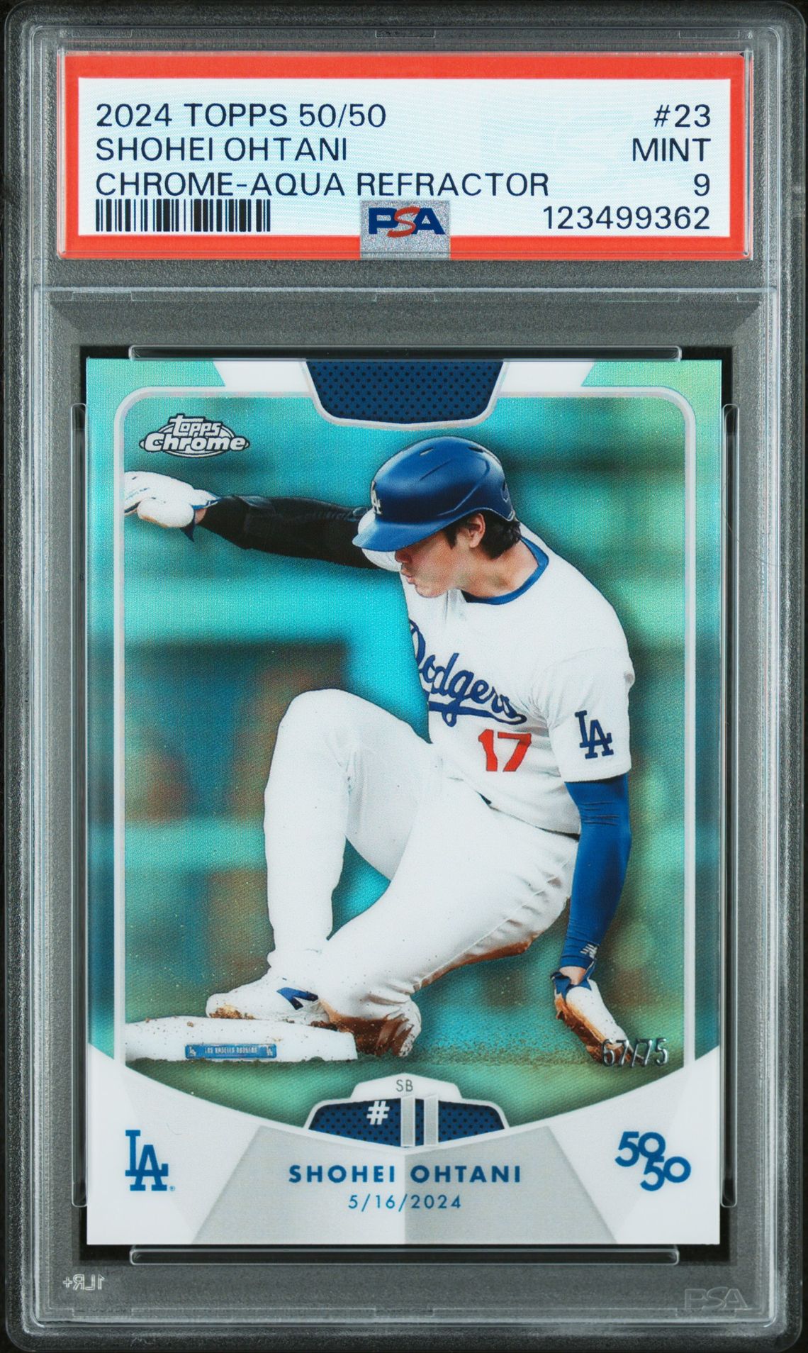 2024 Topps 50/50 Shohei Ohtani Shohei Ohtani #23 (Chrome-Aqua Refractor) Mint 9 front