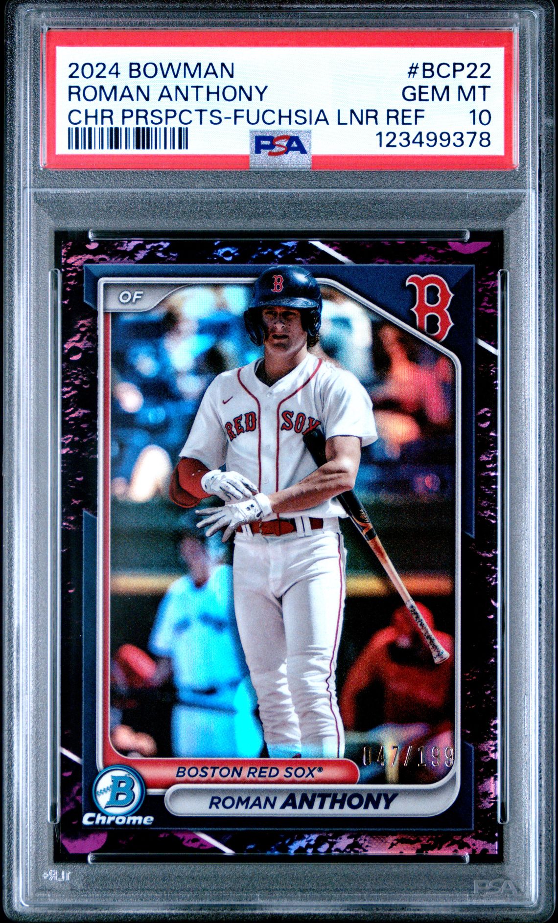 2024 Bowman Chrome Prospects Roman Anthony #Bcp22 (Chr Prspcts-Fuchsia Lnr Ref) Gem Mt 10 front