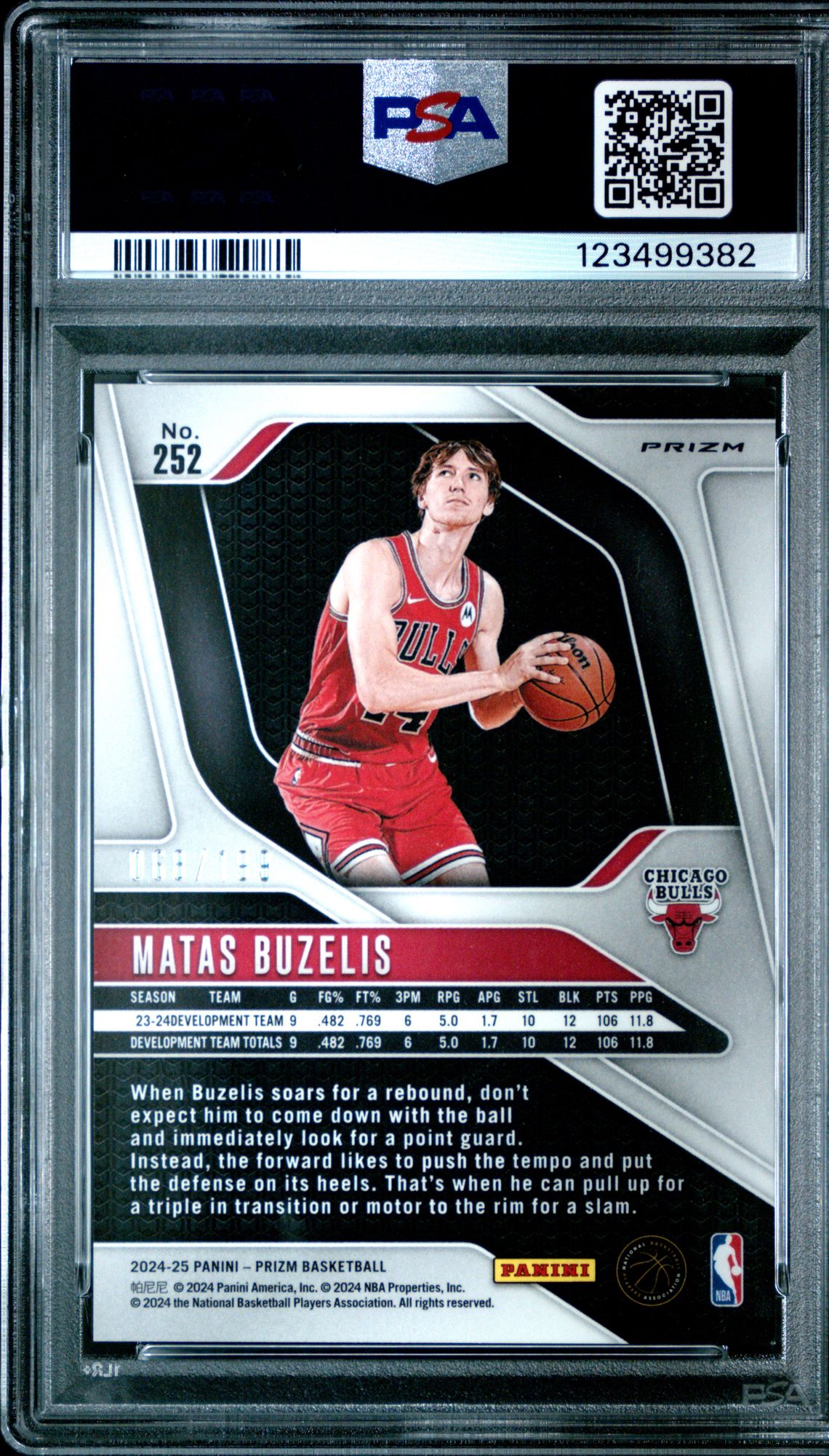 2024 Panini Prizm Matas Buzelis #252 (Orange Seismic) Mint 9 back