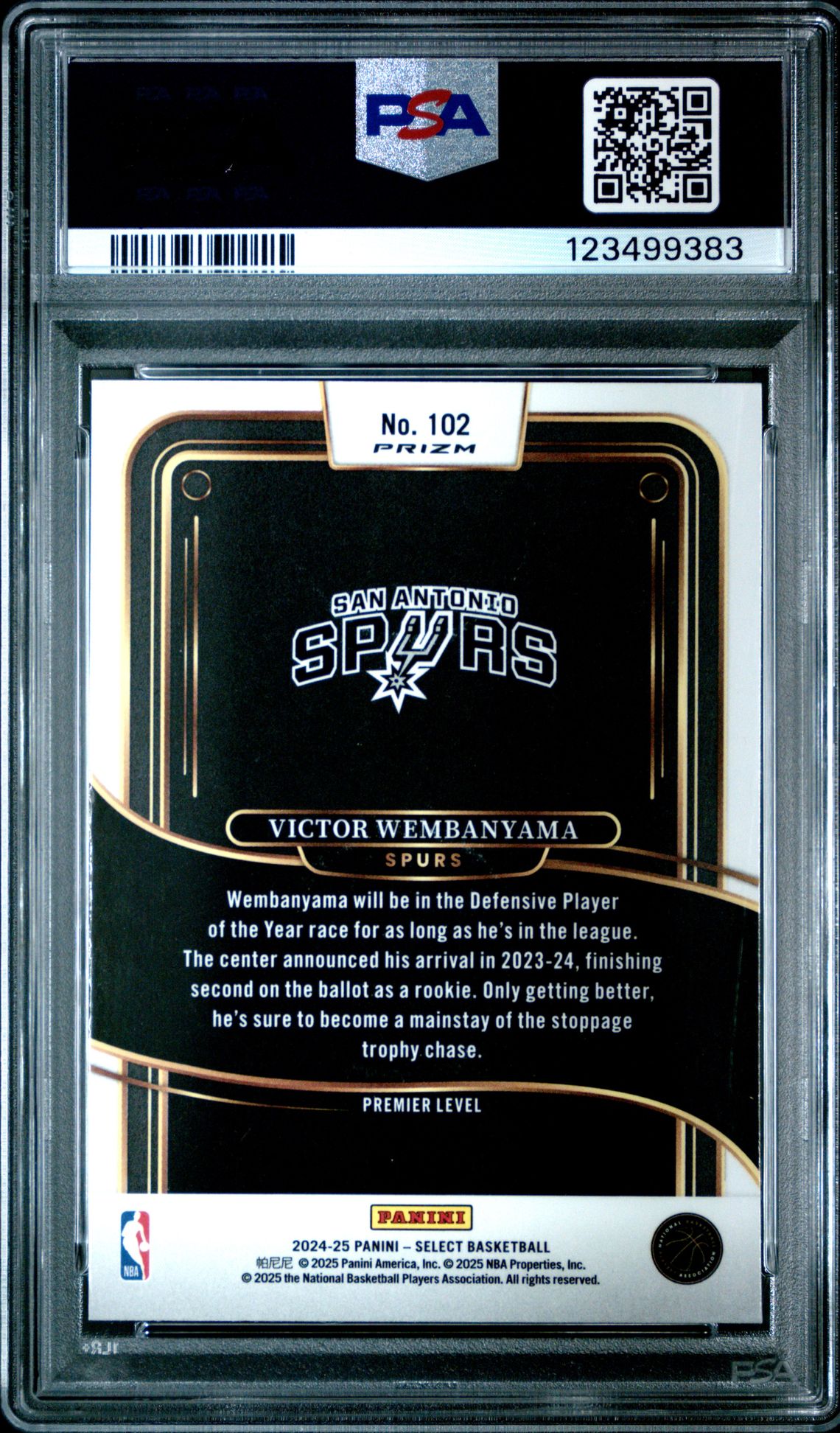 2024 Panini Select Victor Wembanyama #102 (Silver Prizm) Gem Mt 10 back