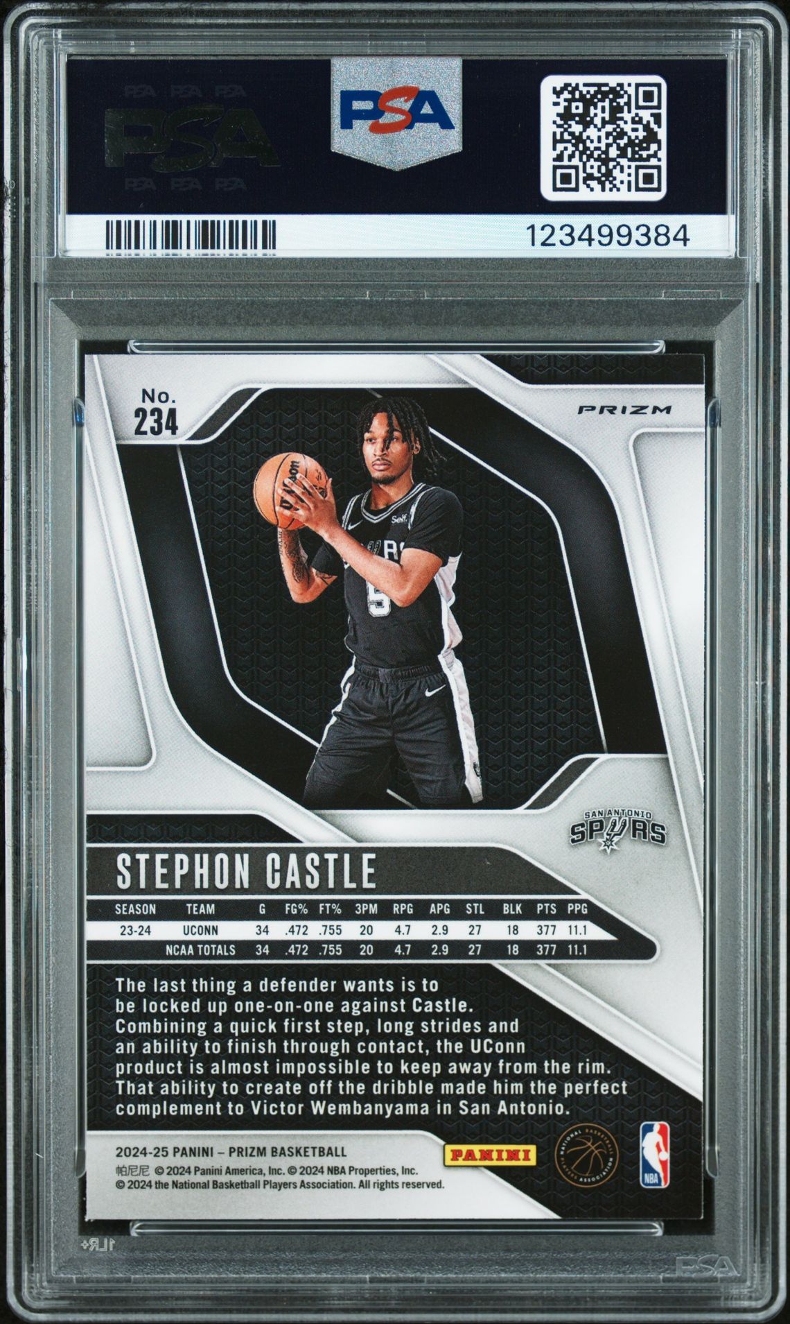 2024 Panini Prizm Stephon Castle #234 (Ice) Gem Mt 10 back