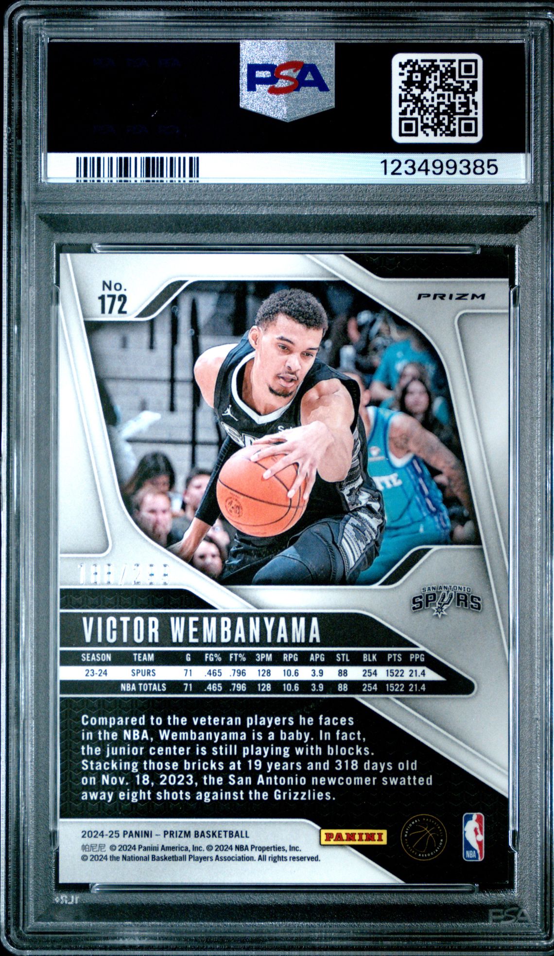2024 Panini Prizm Victor Wembanyama #172 (Red Prizm) Gem Mt 10 back