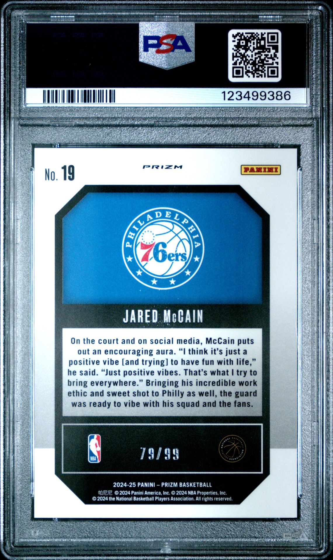 2024 Panini Prizm Emergent Jared Mccain #19 (Emergent-Blue Pulsar) Gem Mt 10 back