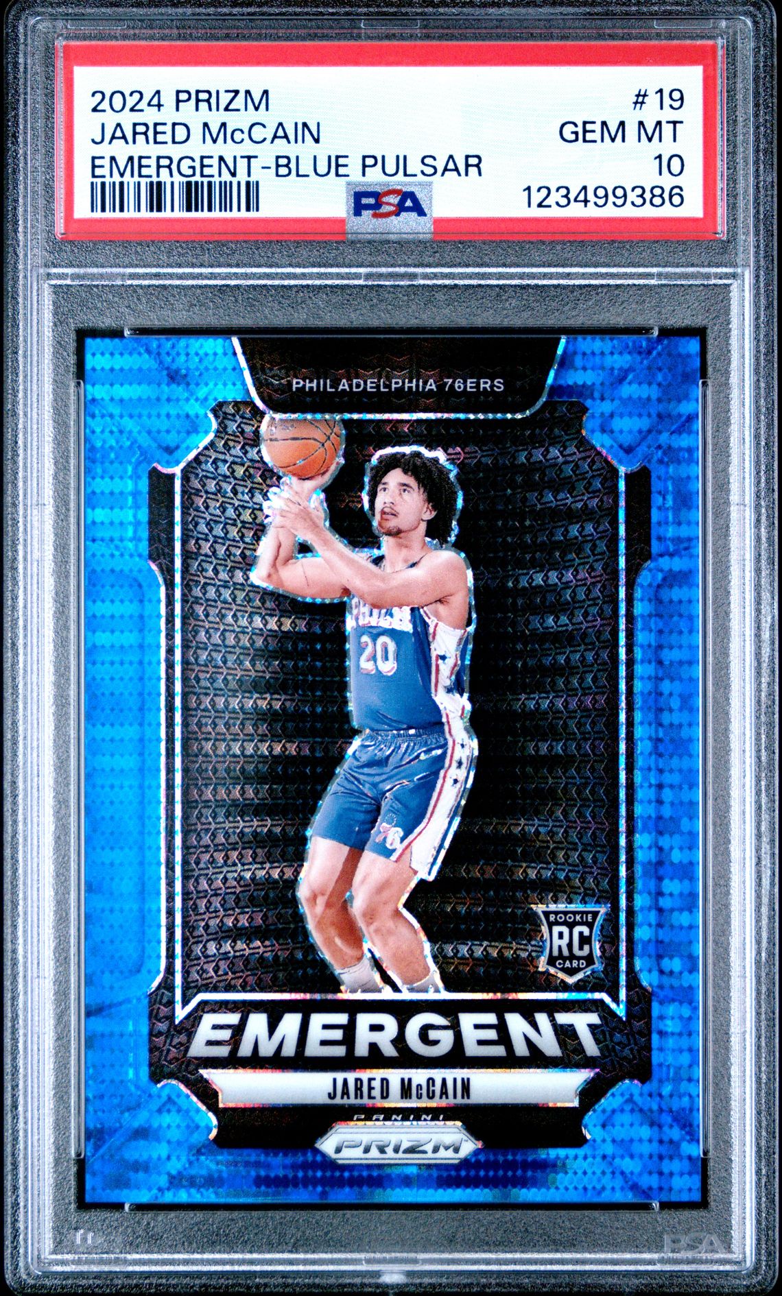 2024 Panini Prizm Emergent Jared Mccain #19 (Emergent-Blue Pulsar) Gem Mt 10 front