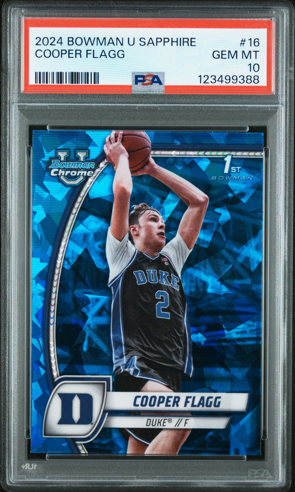 2024 Bowman University Chrome Sapphire Cooper Flagg #16 Gem Mt 10 front