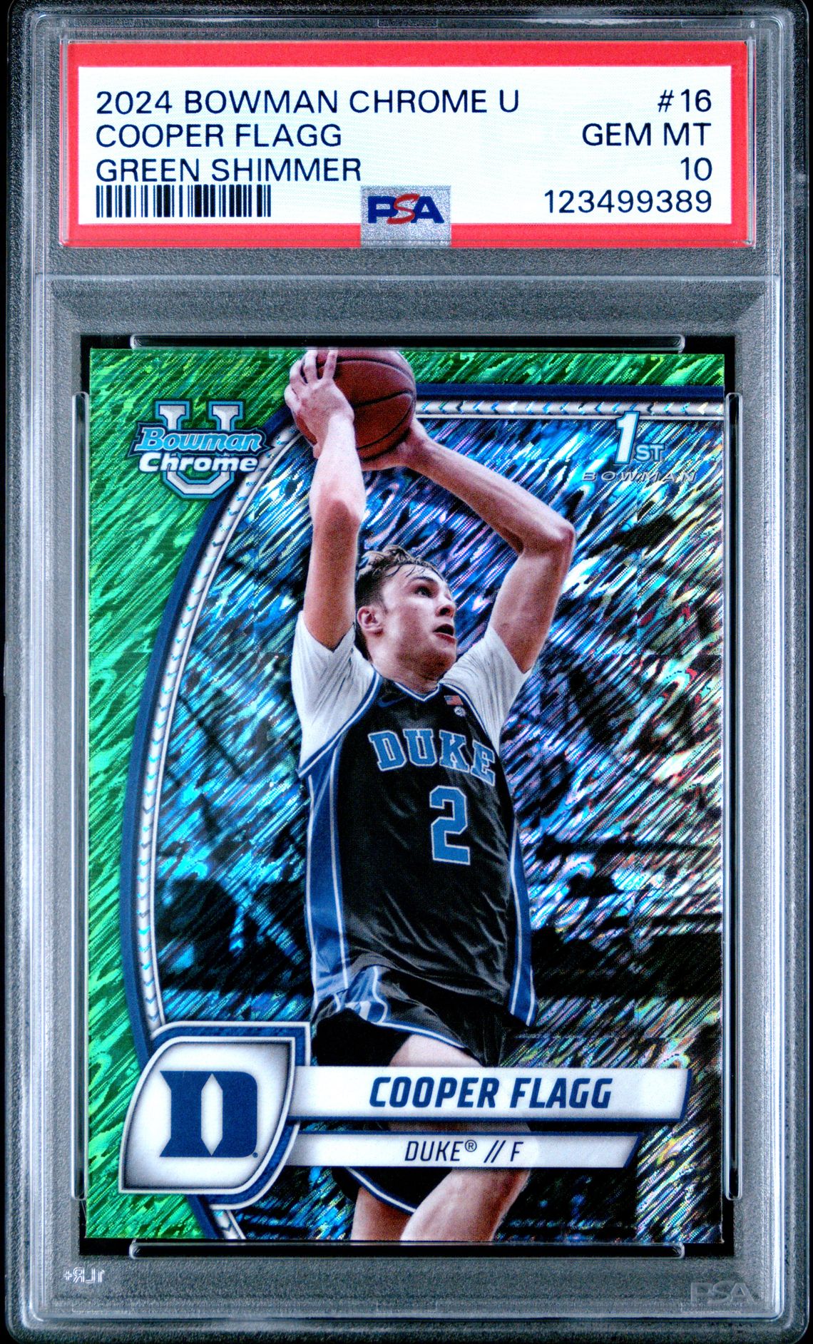 2024 Bowman Chrome University Cooper Flagg #16 (Green Shimmer) Gem Mt 10 front