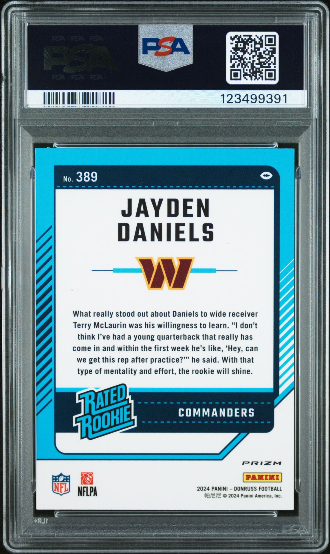 2024 Panini Donruss Jayden Daniels #389 (Optic Preview-Red Wave) Gem Mt 10 back