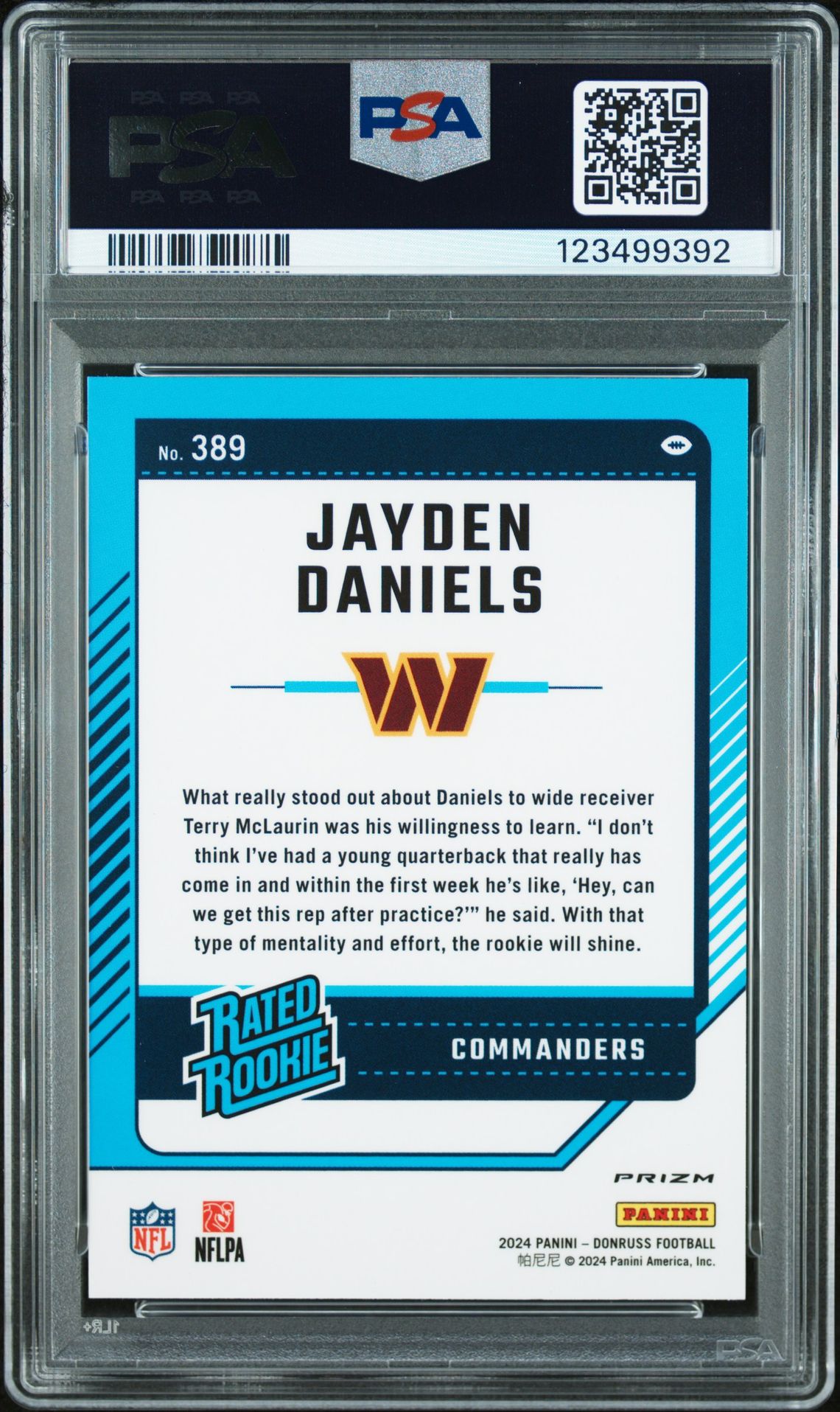 2024 Panini Donruss Jayden Daniels #389 (Optic Preview-Red Wave) Gem Mt 10 back
