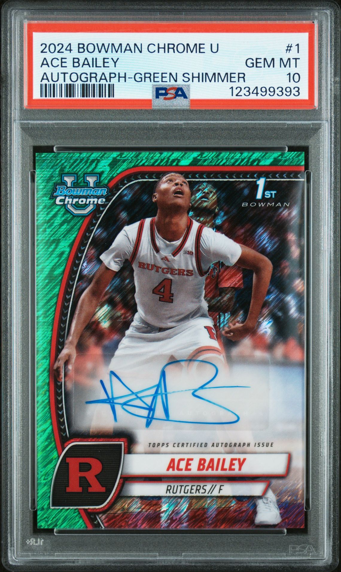 2024 Bowman Chrome University Ace Bailey #1 (Autograph-Green Shimmer) Gem Mt 10 front