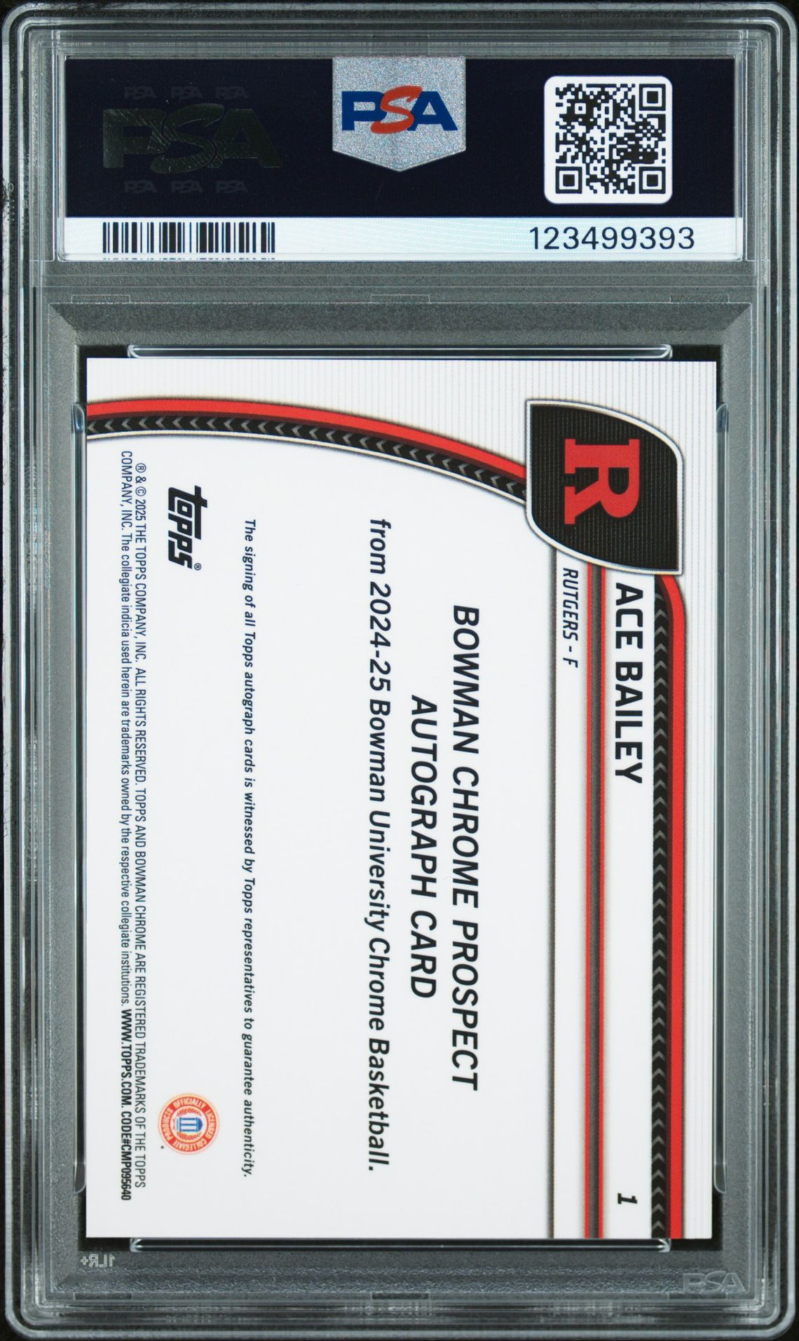 2024 Bowman Chrome University Ace Bailey #1 (Autograph-Green Shimmer) Gem Mt 10 back