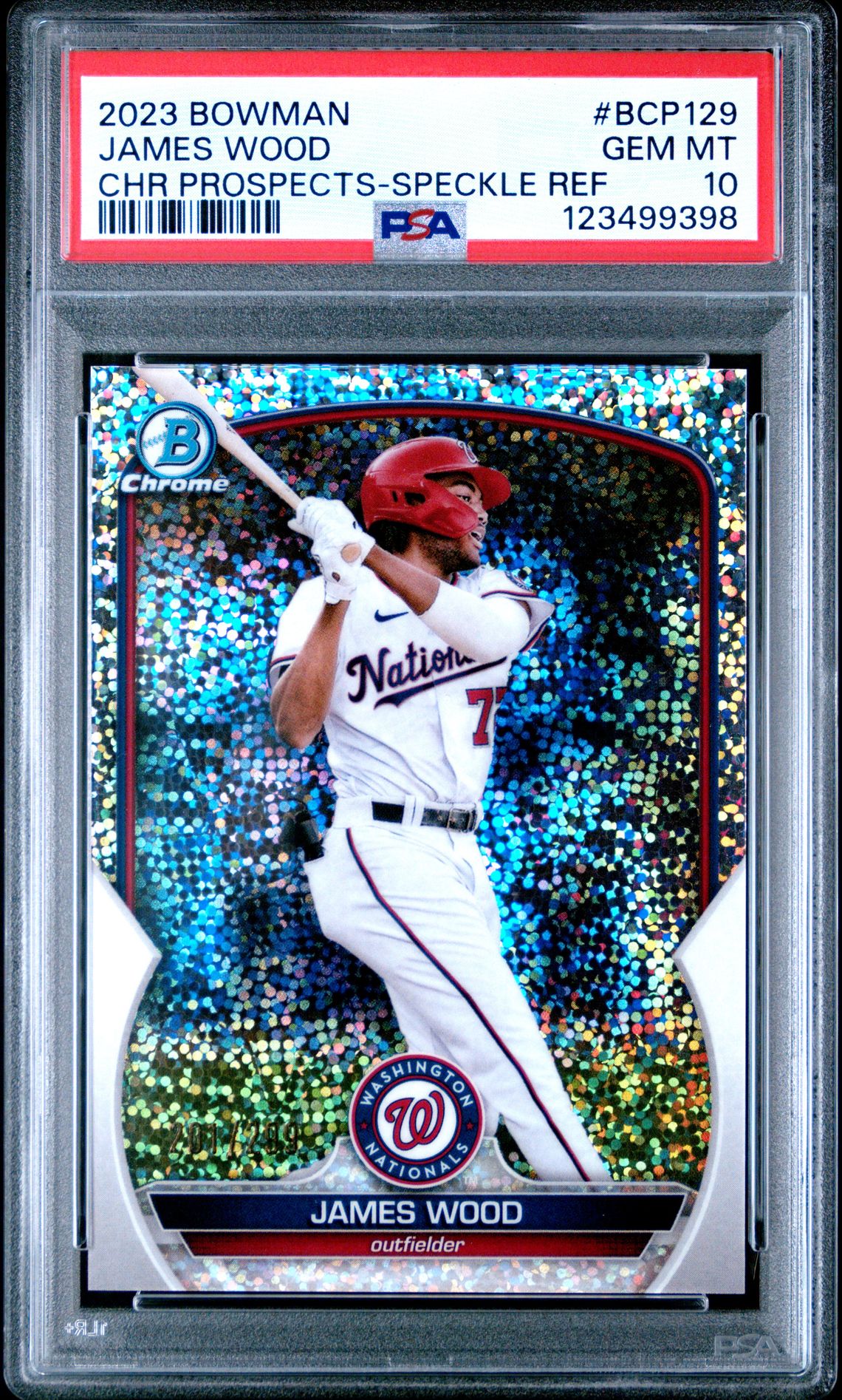 2023 Bowman Chrome Prospects James Wood #Bcp129 (Chr Prospects-Speckle Ref) Gem Mt 10 front