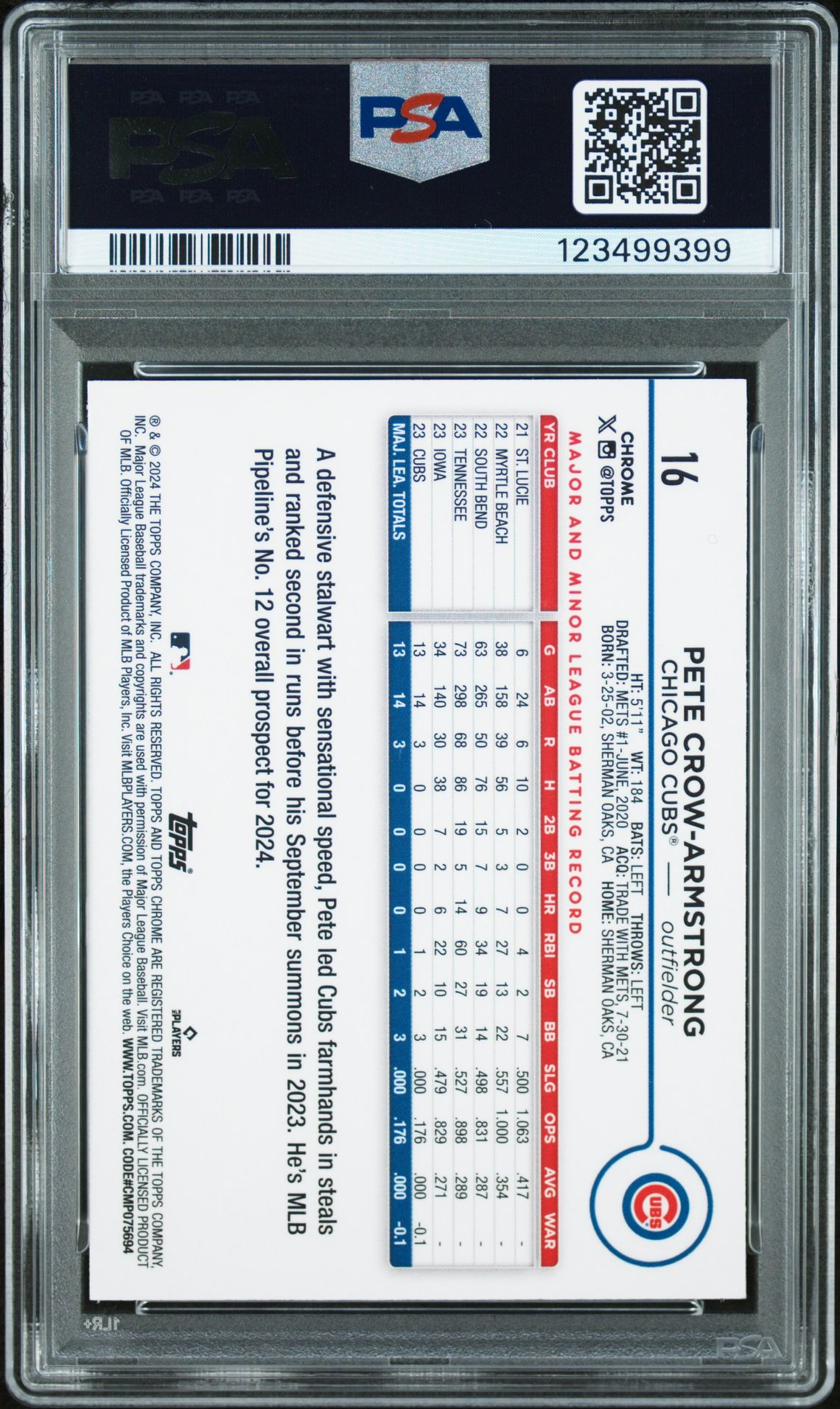 2024 Topps Chrome Pete Crow-Armstrong #16 (Prism Refractor) Mint 9 back