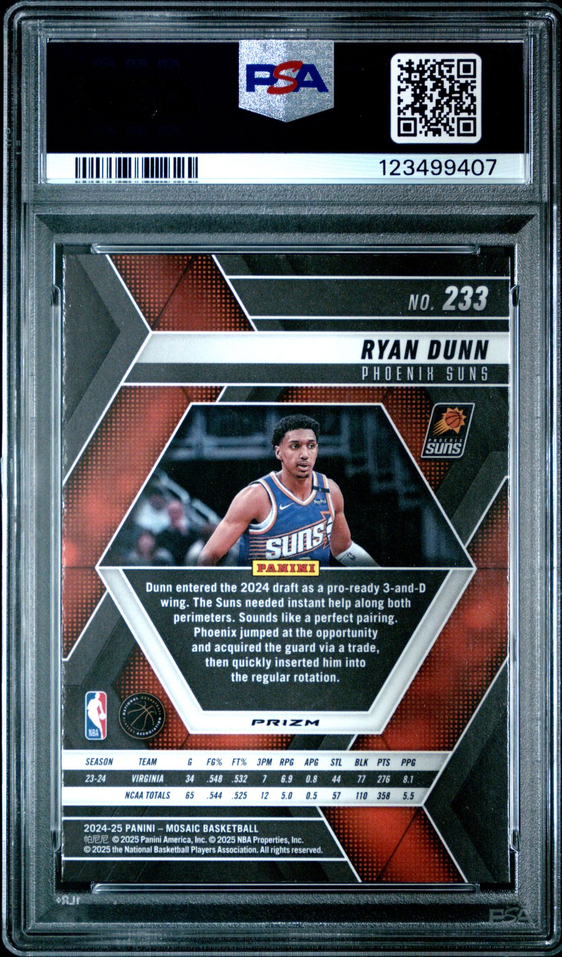 2024 Panini Mosaic Ryan Dunn #233 (Honeycomb) Gem Mt 10 back