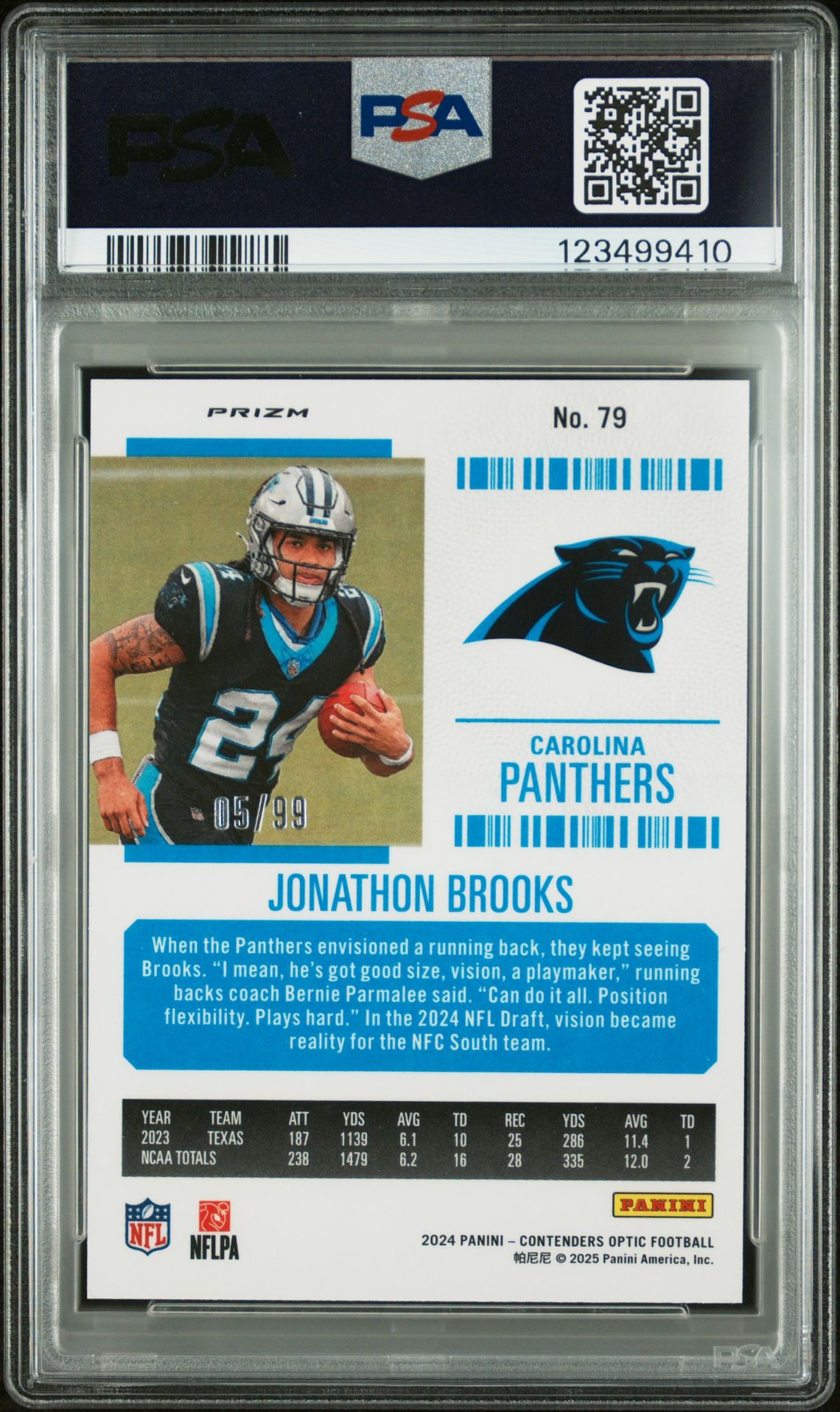 2024 Panini Contenders Optic Jonathon Brooks #79 (Blue) Nm-Mt 8 back