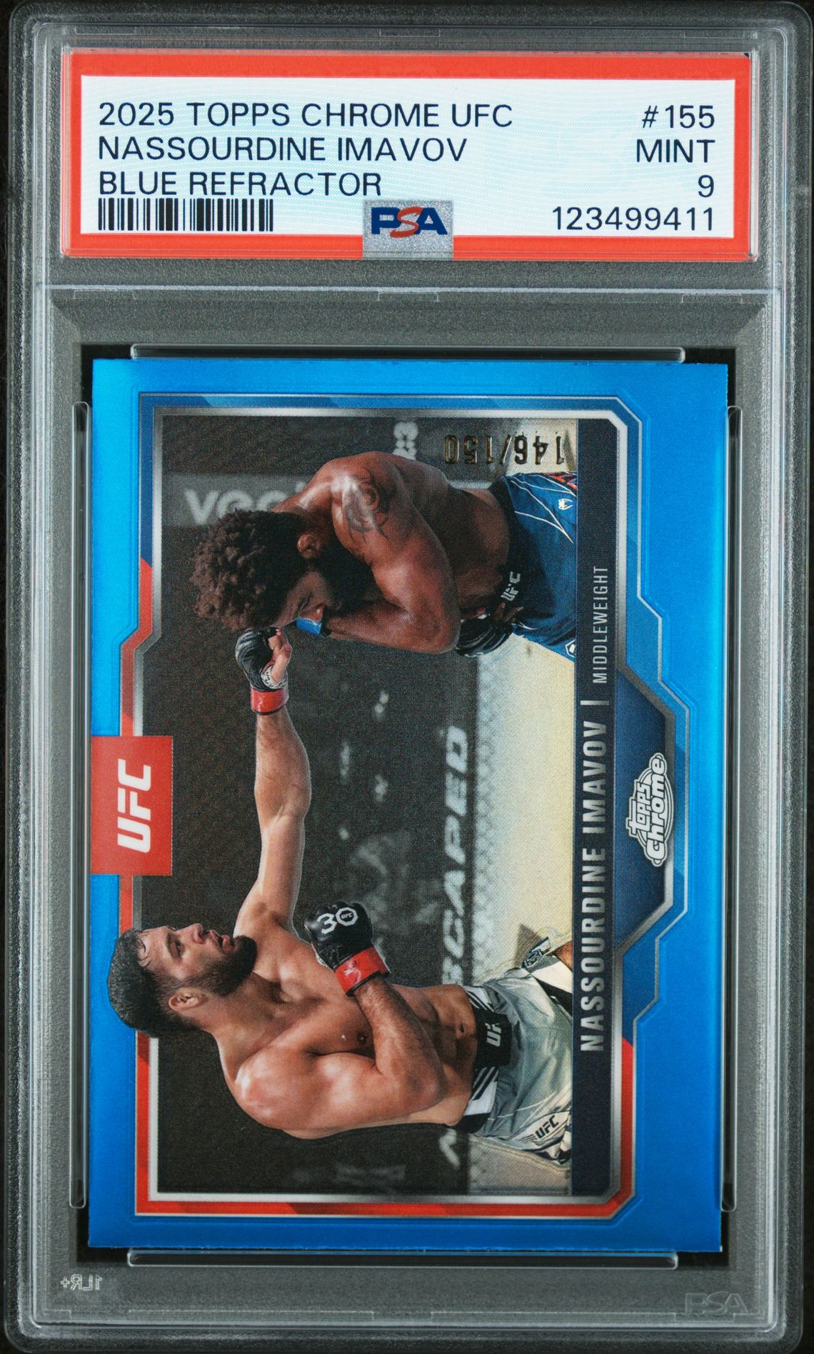 2025 Topps Chrome Ufc Nassourdine Imavov #155 (Blue Refractor) Mint 9 front