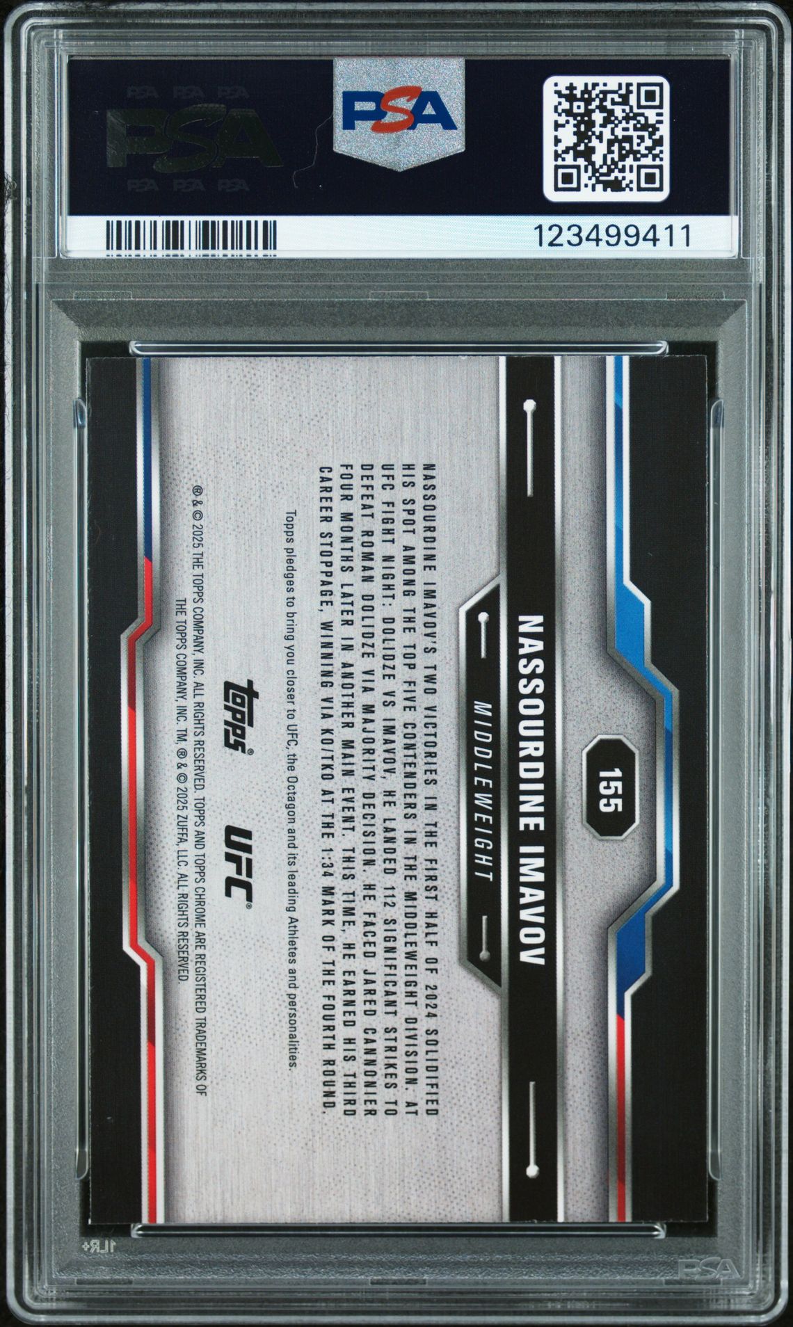 2025 Topps Chrome Ufc Nassourdine Imavov #155 (Blue Refractor) Mint 9 back