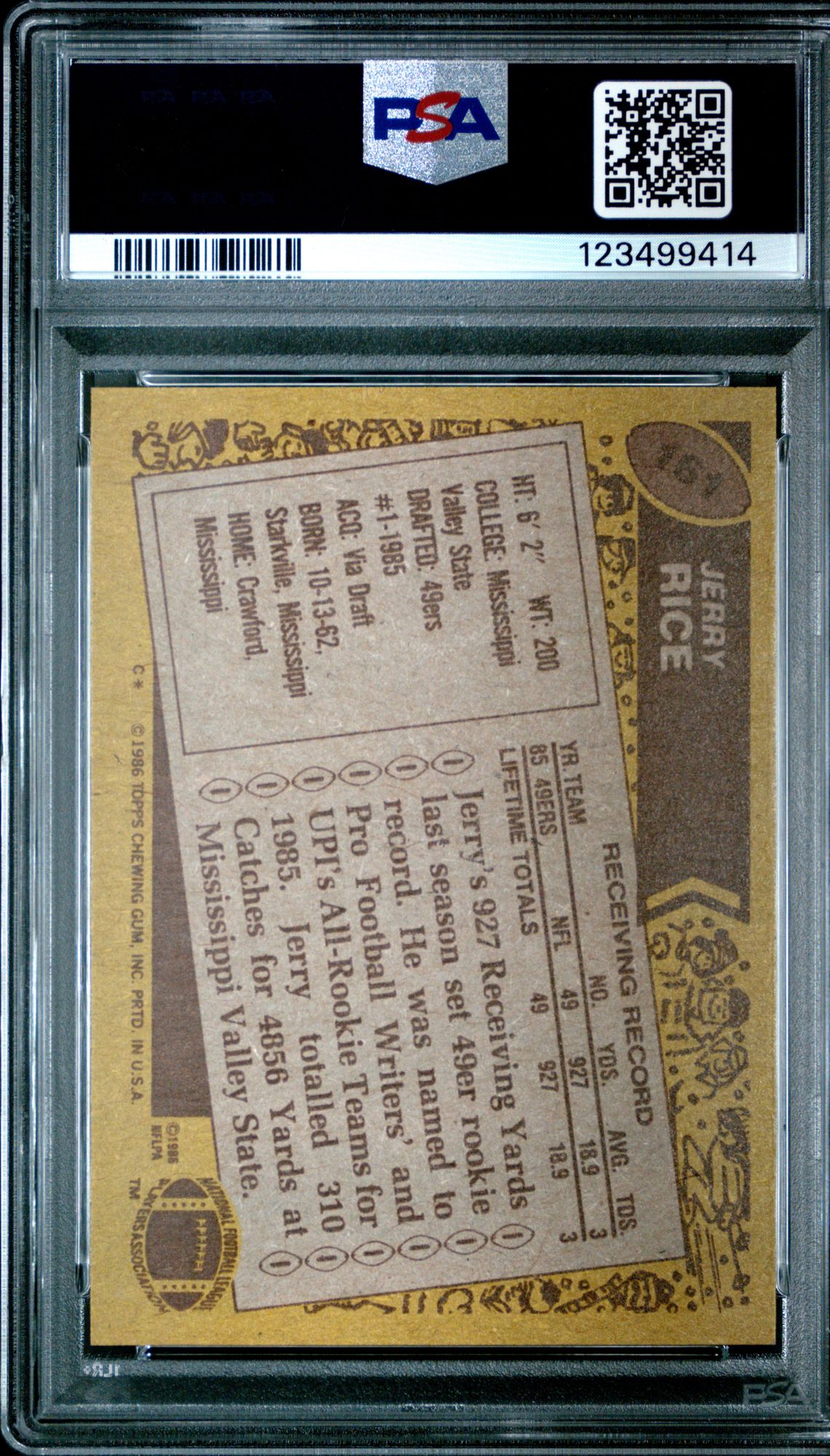 1986 Topps Jerry Rice #161 Ex-Mt 6 back