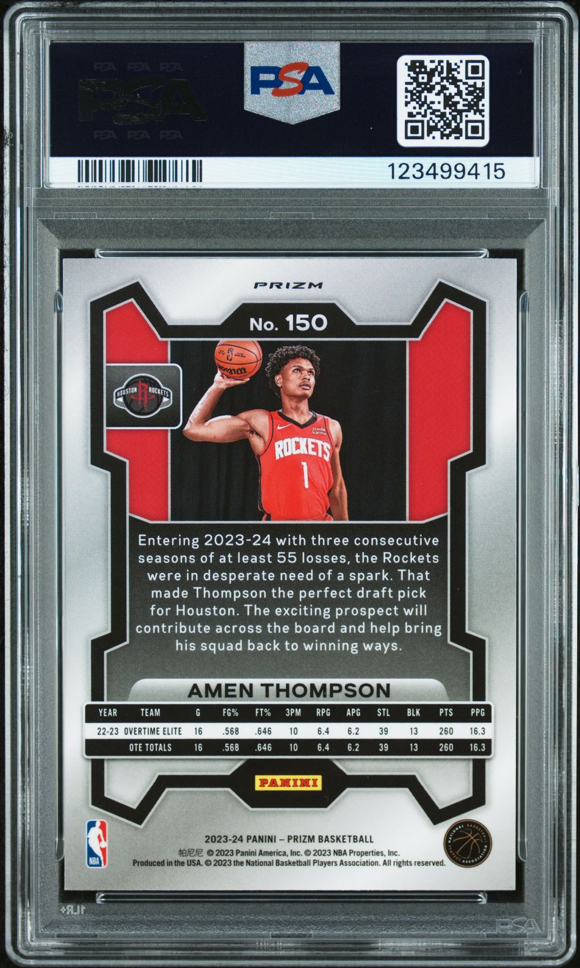 2023 Panini Prizm Amen Thompson #150 (Silver Prizm) Gem Mt 10 back